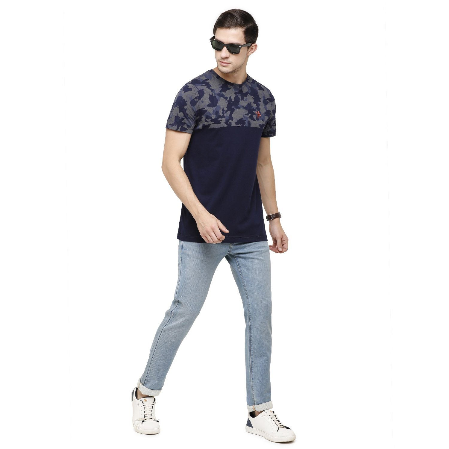 Classic Polo Mens Printed Round Neck Half Sleeve Slim Fit 100% Cotton Indigo Fashion T-Shirt ( BIND - 82 SF C ) T-shirt Classic Polo 