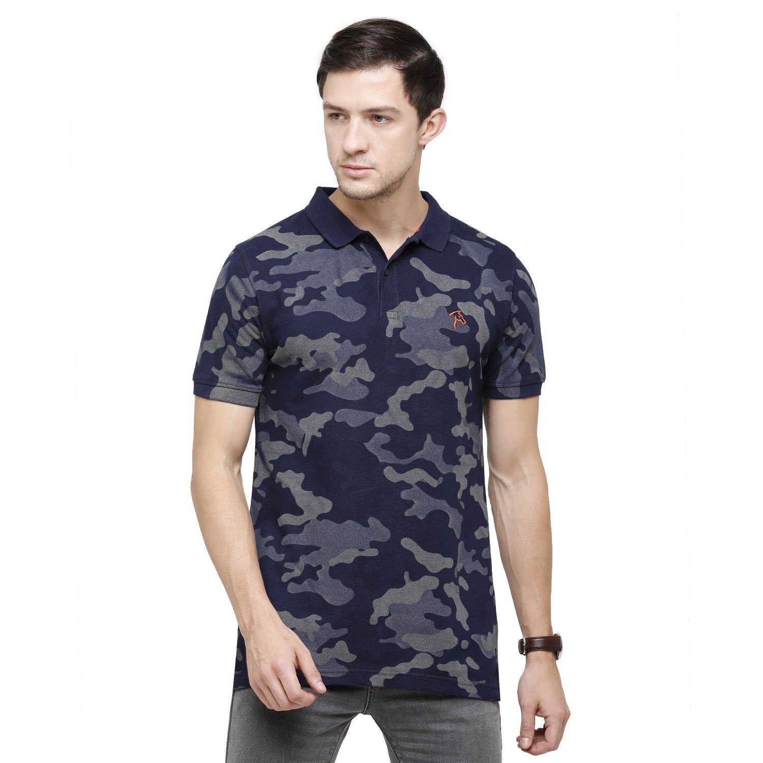 Classic Polo Mens Printed Polo Neck Half Sleeve Slim Fit 100% Cotton Indigo Fashion T-Shirt ( BIND - 87 SF P ) T-shirt Classic Polo 