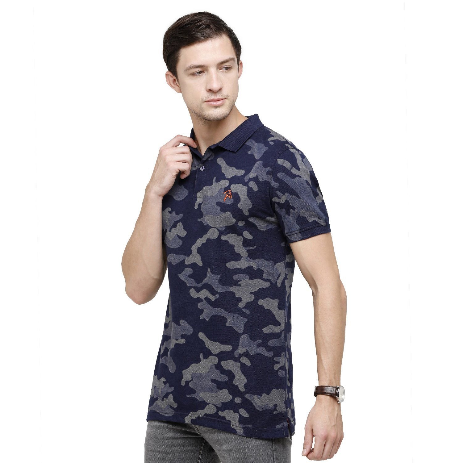 Classic Polo Mens Printed Polo Neck Half Sleeve Slim Fit 100% Cotton Indigo Fashion T-Shirt ( BIND - 87 SF P ) T-shirt Classic Polo 