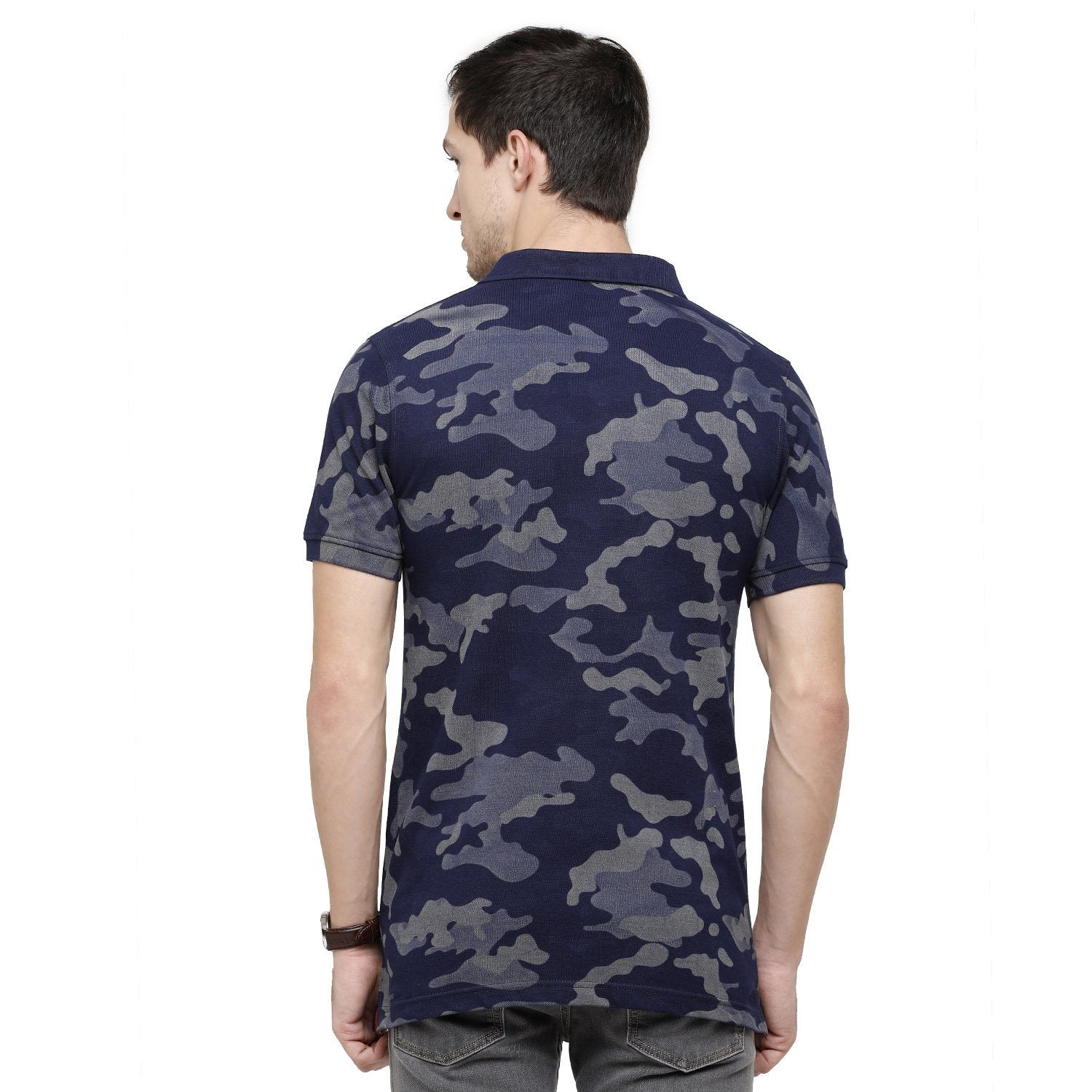 Classic Polo Mens Printed Polo Neck Half Sleeve Slim Fit 100% Cotton Indigo Fashion T-Shirt ( BIND - 87 SF P ) T-shirt Classic Polo 