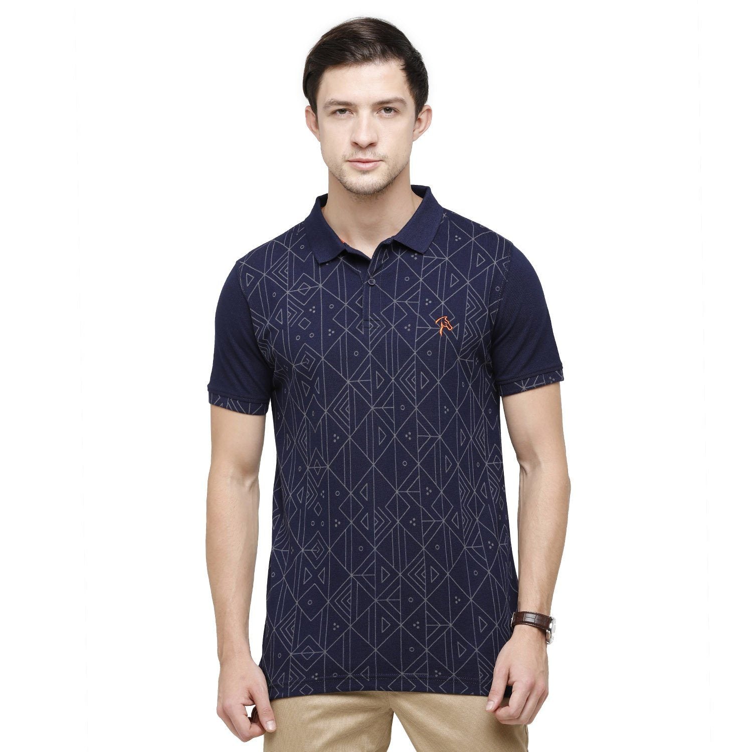 Classic Polo Mens Printed Polo Neck Half Sleeve Slim Fit 100% Cotton Indigo Fashion T-Shirt ( BIND - 88 SF P ) T-shirt Classic Polo 