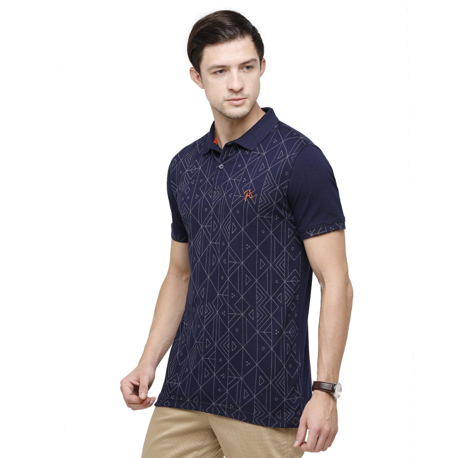 Classic Polo Mens Printed Polo Neck Half Sleeve Slim Fit 100% Cotton Indigo Fashion T-Shirt ( BIND - 88 SF P ) T-shirt Classic Polo 