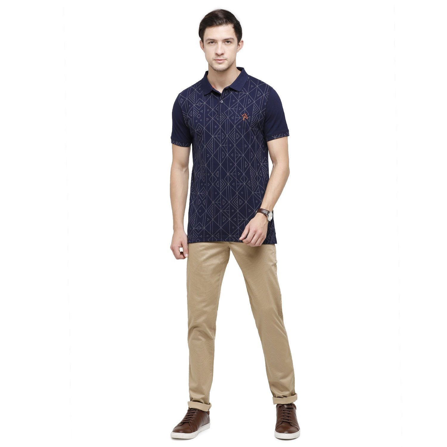 Classic Polo Mens Printed Polo Neck Half Sleeve Slim Fit 100% Cotton Indigo Fashion T-Shirt ( BIND - 88 SF P ) T-shirt Classic Polo 
