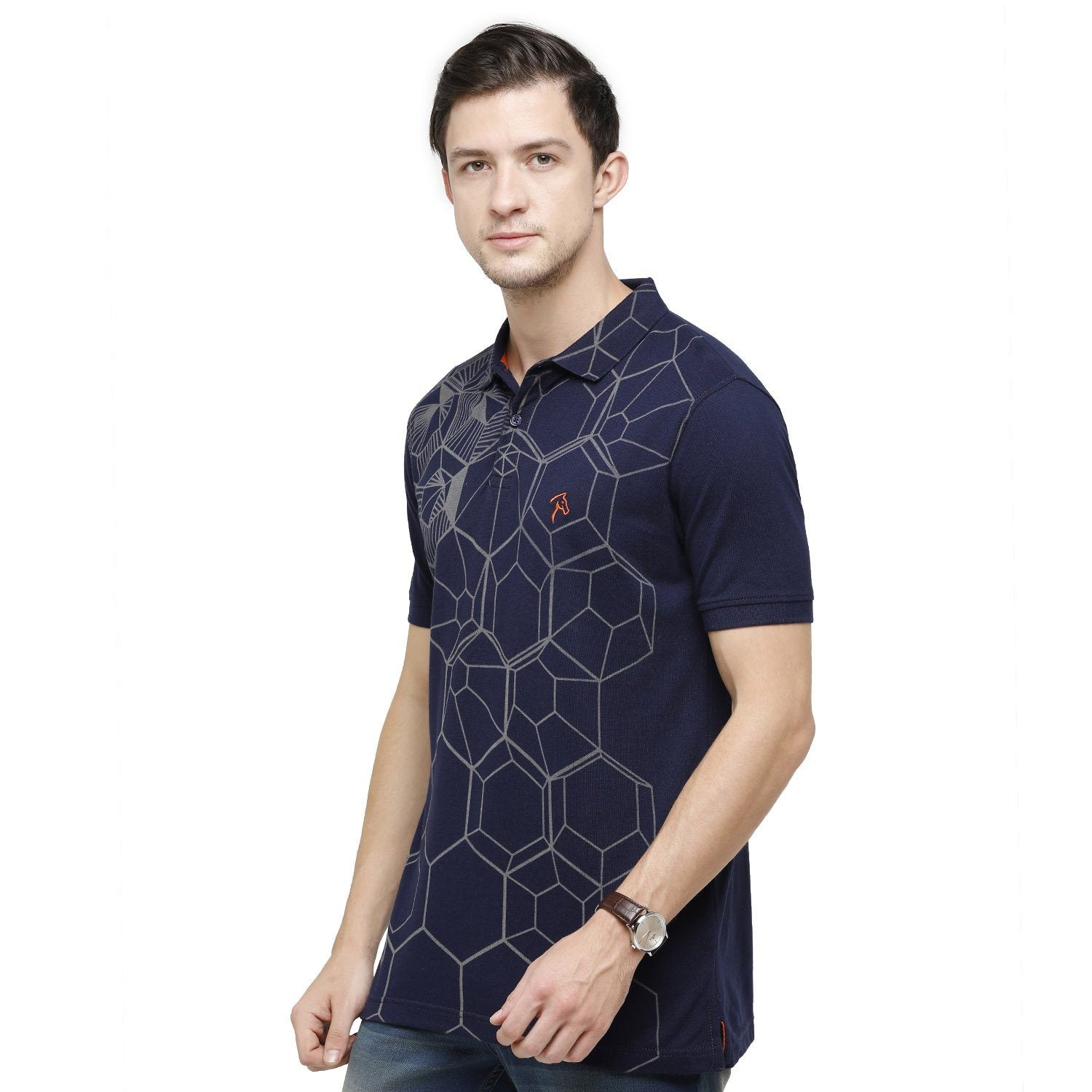Classic Polo Mens Printed Polo Neck Half Sleeve Slim Fit 100% Cotton Indigo Fashion T-Shirt ( BIND - 89 SF P ) T-shirt Classic Polo 