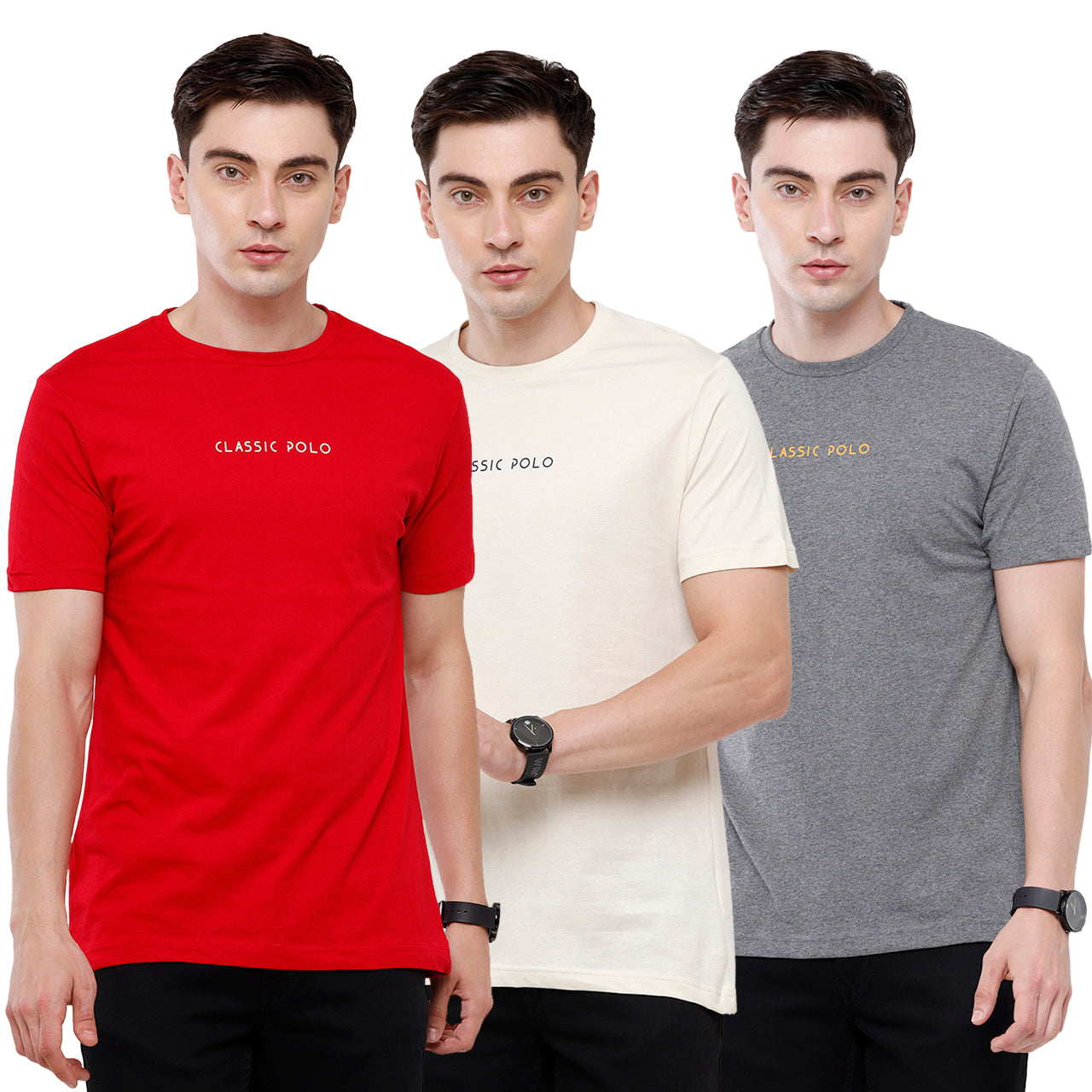 Classic polo Men's Basic Solid Single Jersey Crew Half Sleeve Slim Fit T-Shirt ( Trio Pack) - Ceres - 02 Classic Polo 