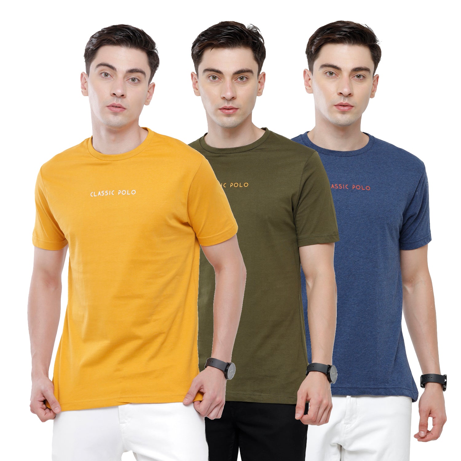 Classic polo Men's Basic Solid Single Jersey Crew Half Sleeve Slim Fit T-Shirt ( Trio Pack) - Ceres - 03 Classic Polo 