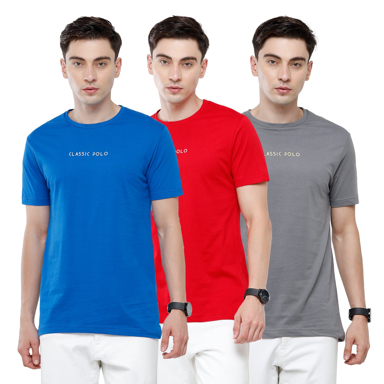 Classic polo Men's Basic Solid Single Jersey Crew Half Sleeve Slim Fit T-Shirt ( Trio Pack) - Ceres - 04 Classic Polo 