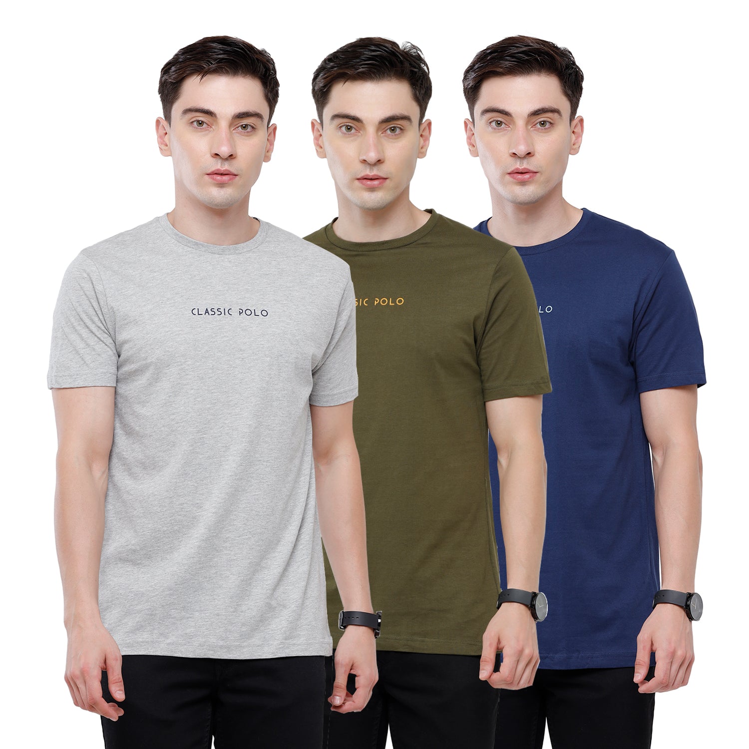 Classic polo Men's Basic Solid Single Jersey Crew Half Sleeve Slim Fit T-Shirt ( Trio Pack) - Ceres - 05 Classic Polo 