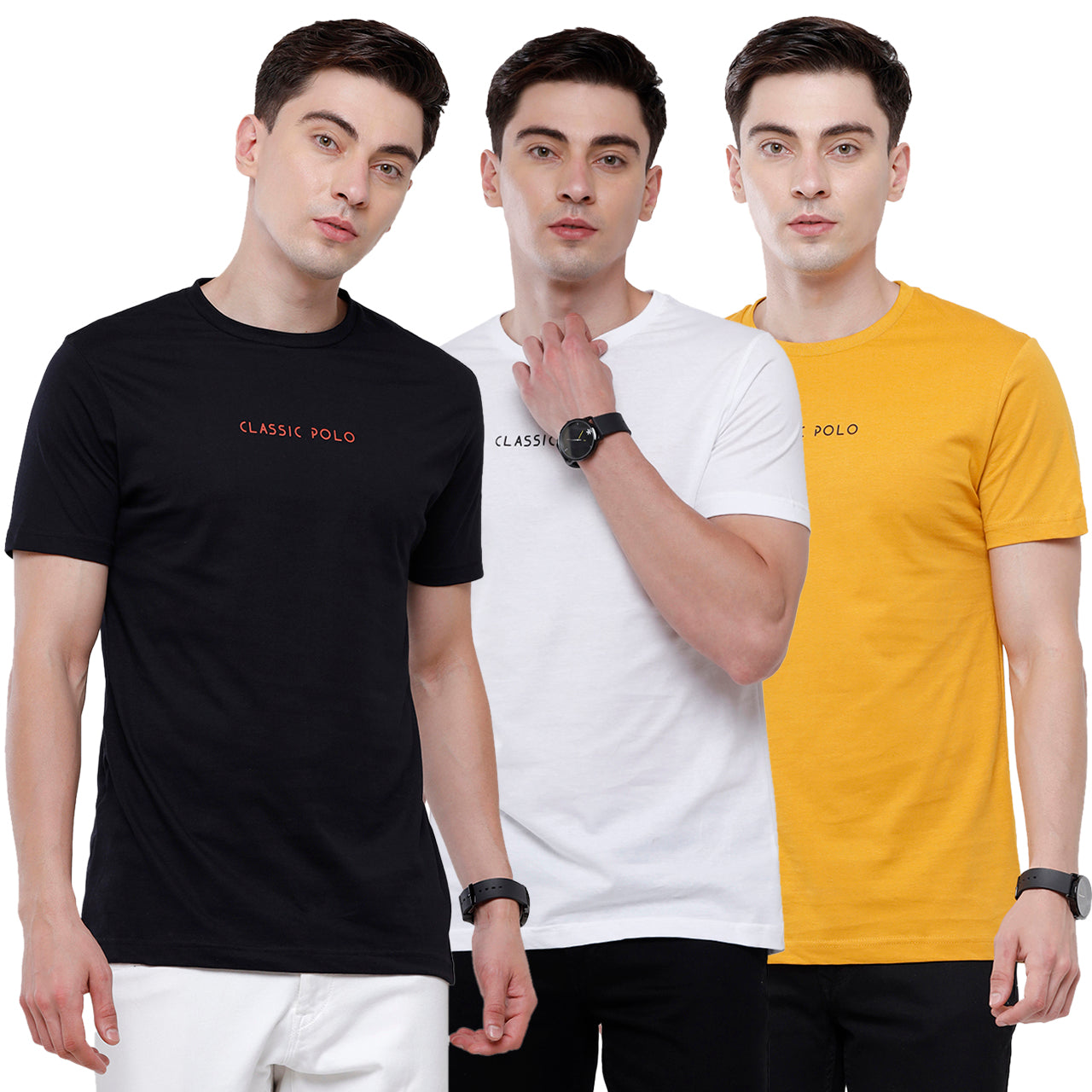 Classic polo Men's Basic Solid Single Jersey Crew Half Sleeve Slim Fit T-Shirt ( Trio Pack) - Ceres - 06 Classic Polo 