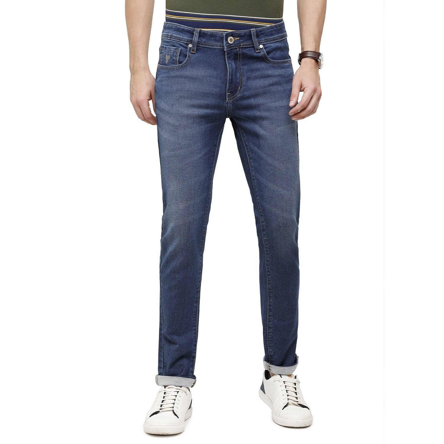 Classic Polo Mens Solid Slim Fit 98% Cotton 2% Lycra Blue Fashion Denim ( CPDM2-01E-DBL-SL-LY_30INCH ) Jeans Classic Polo 