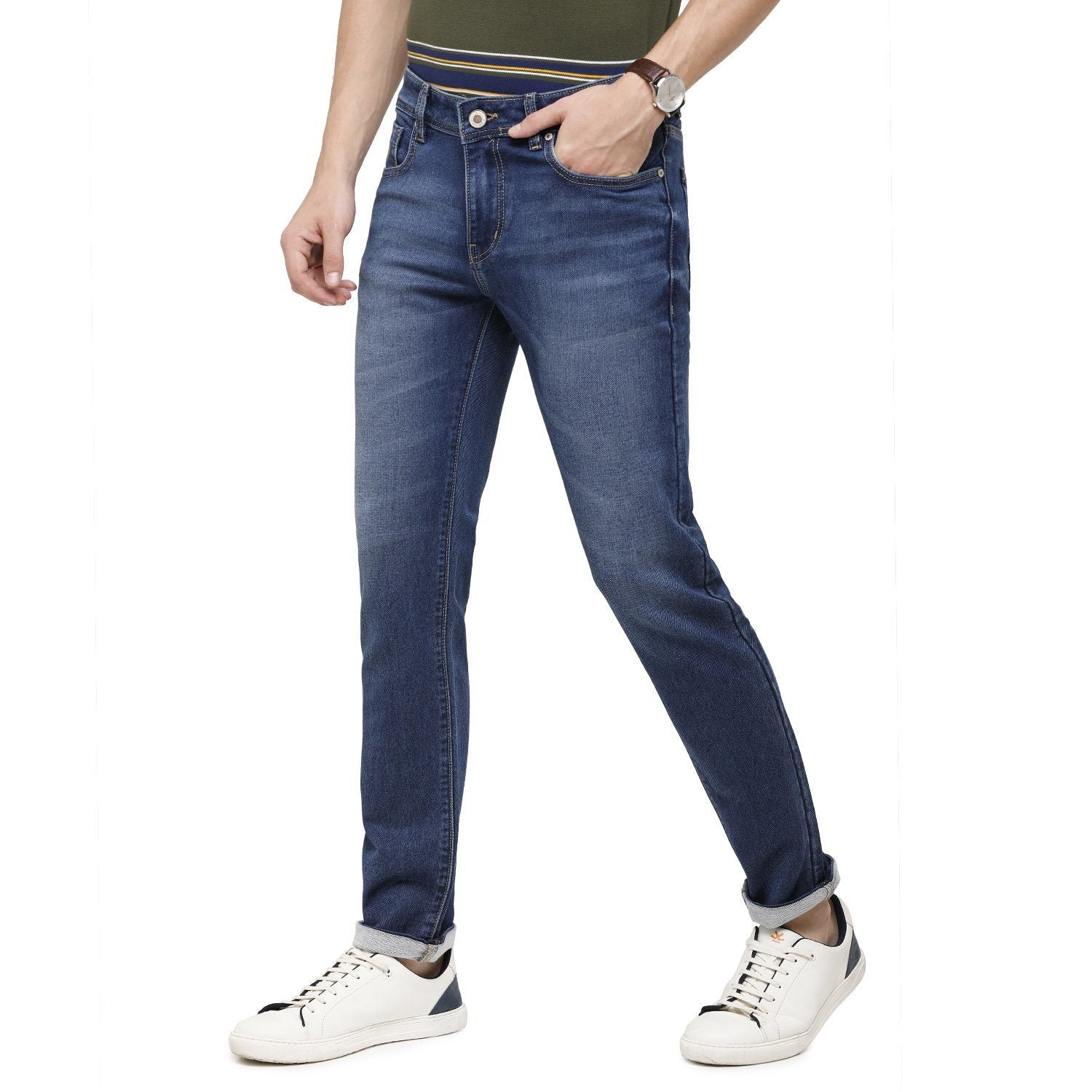 Classic Polo Mens Solid Slim Fit 98% Cotton 2% Lycra Blue Fashion Denim ( CPDM2-01E-DBL-SL-LY_30INCH ) Jeans Classic Polo 