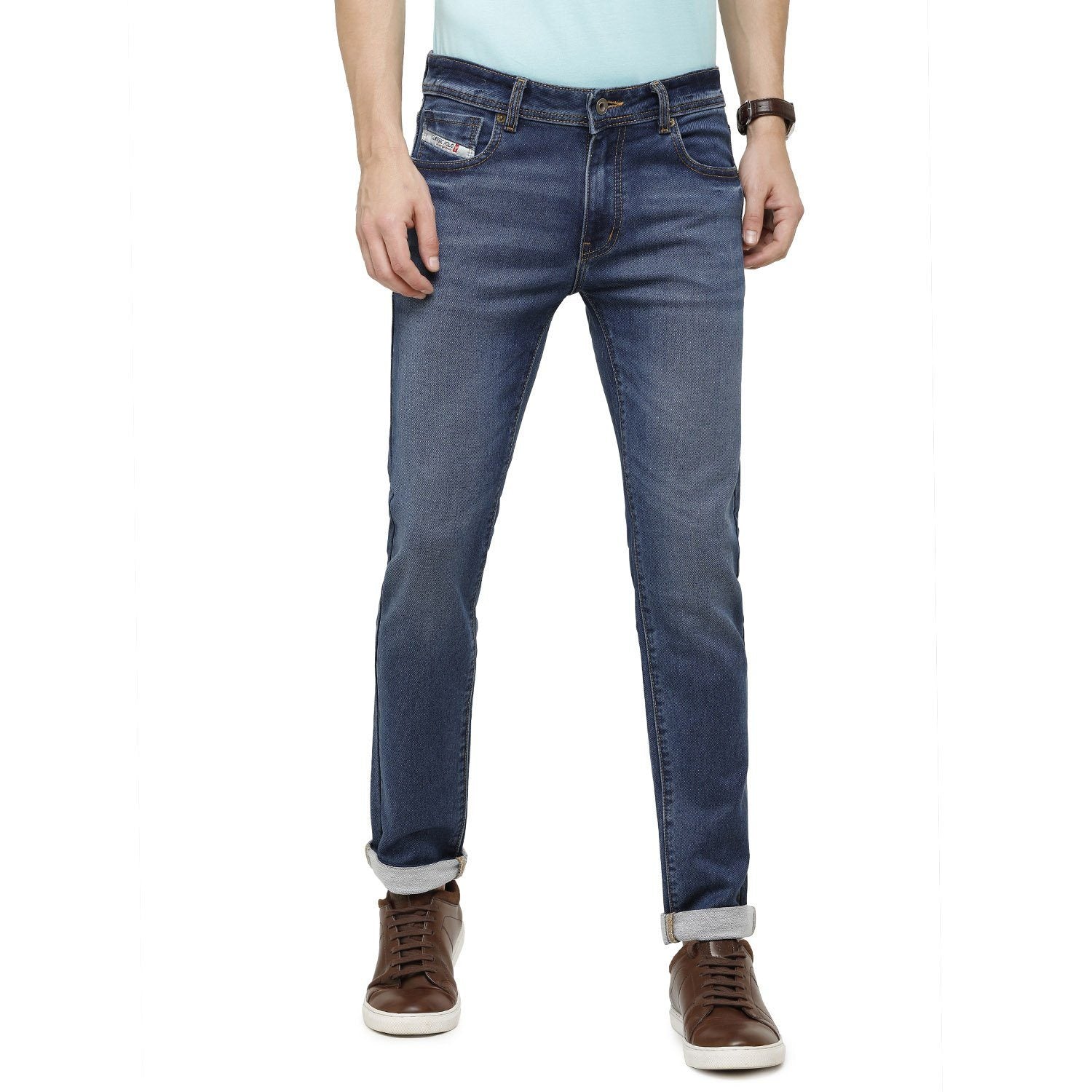 Classic Polo Mens Solid Slim Fit 98% Cotton 2% Lycra Blue Fashion Denim ( CPDM2-01G-MBL-SL-LY_30INCH ) Jeans Classic Polo 
