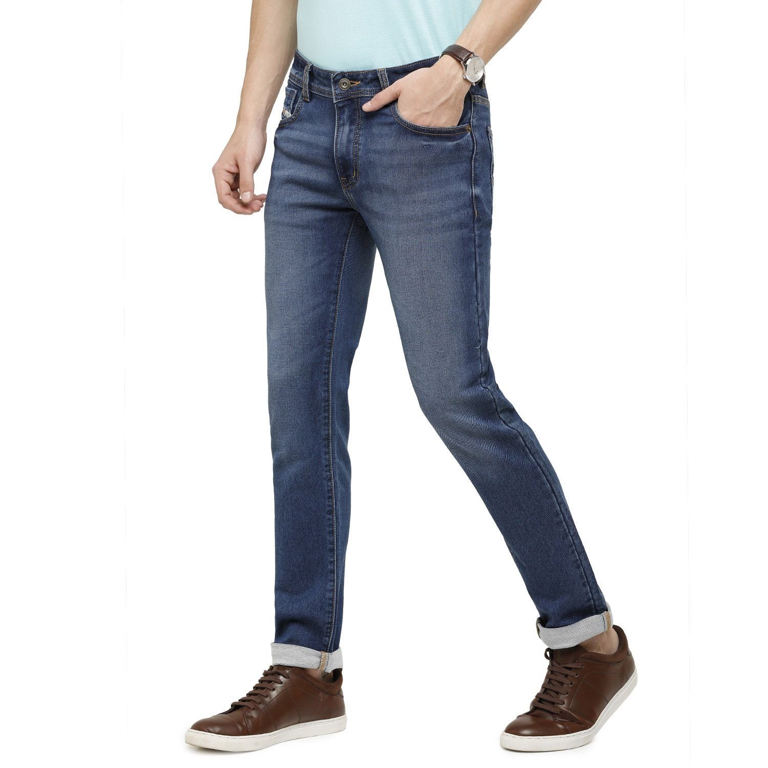 Classic Polo Mens Solid Slim Fit 98% Cotton 2% Lycra Blue Fashion Denim ( CPDM2-01G-MBL-SL-LY_30INCH ) Jeans Classic Polo 