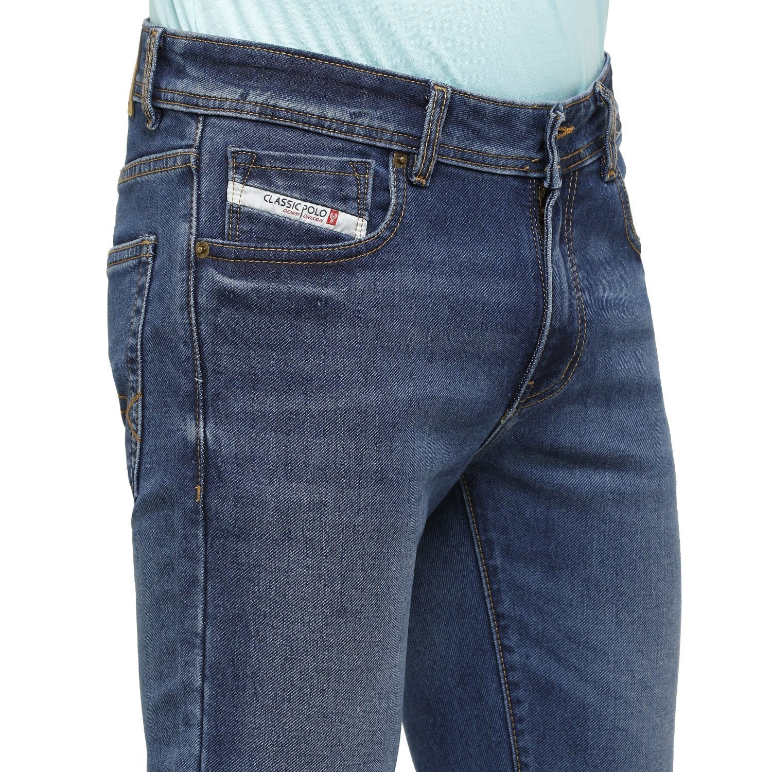 Classic Polo Mens Solid Slim Fit 98% Cotton 2% Lycra Blue Fashion Denim ( CPDM2-01G-MBL-SL-LY_30INCH ) Jeans Classic Polo 