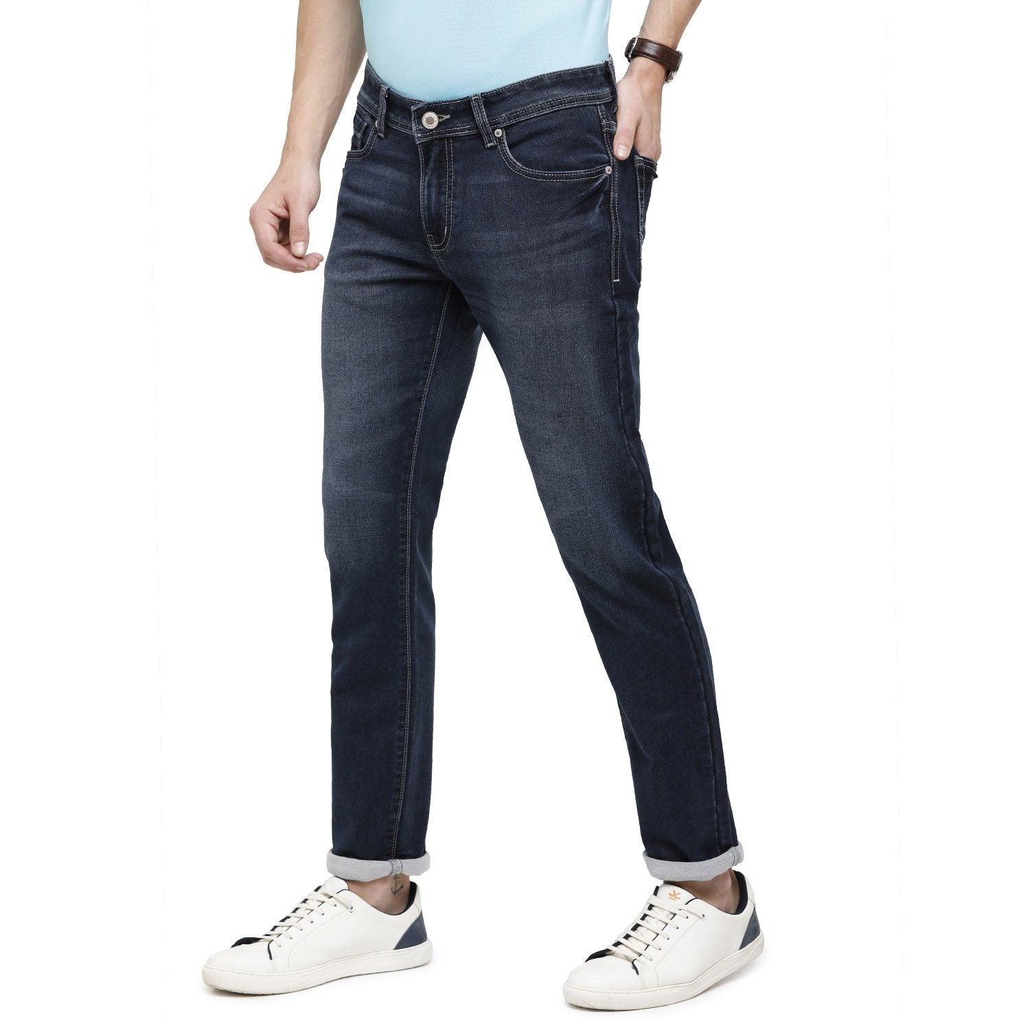 Classic Polo Mens Solid Slim Fit 98% Cotton 2% Lycra Blue Fashion Denim ( CPDM2-01I-DBL-SL-LY_30INCH ) Jeans Classic Polo 