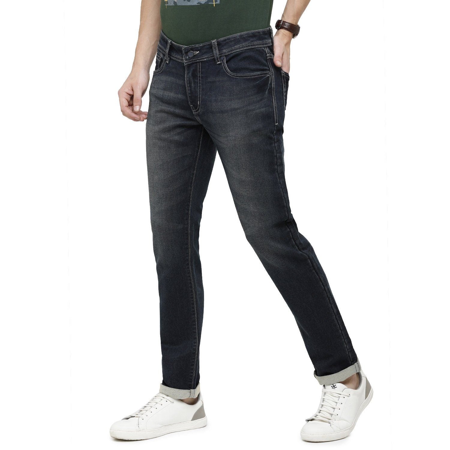 Classic Polo Mens Solid Slim Fit 98% Cotton 2% Lycra Blue Fashion Denim ( CPDM2-01J-DBT-SL-LY_30INCH ) Jeans Classic Polo 