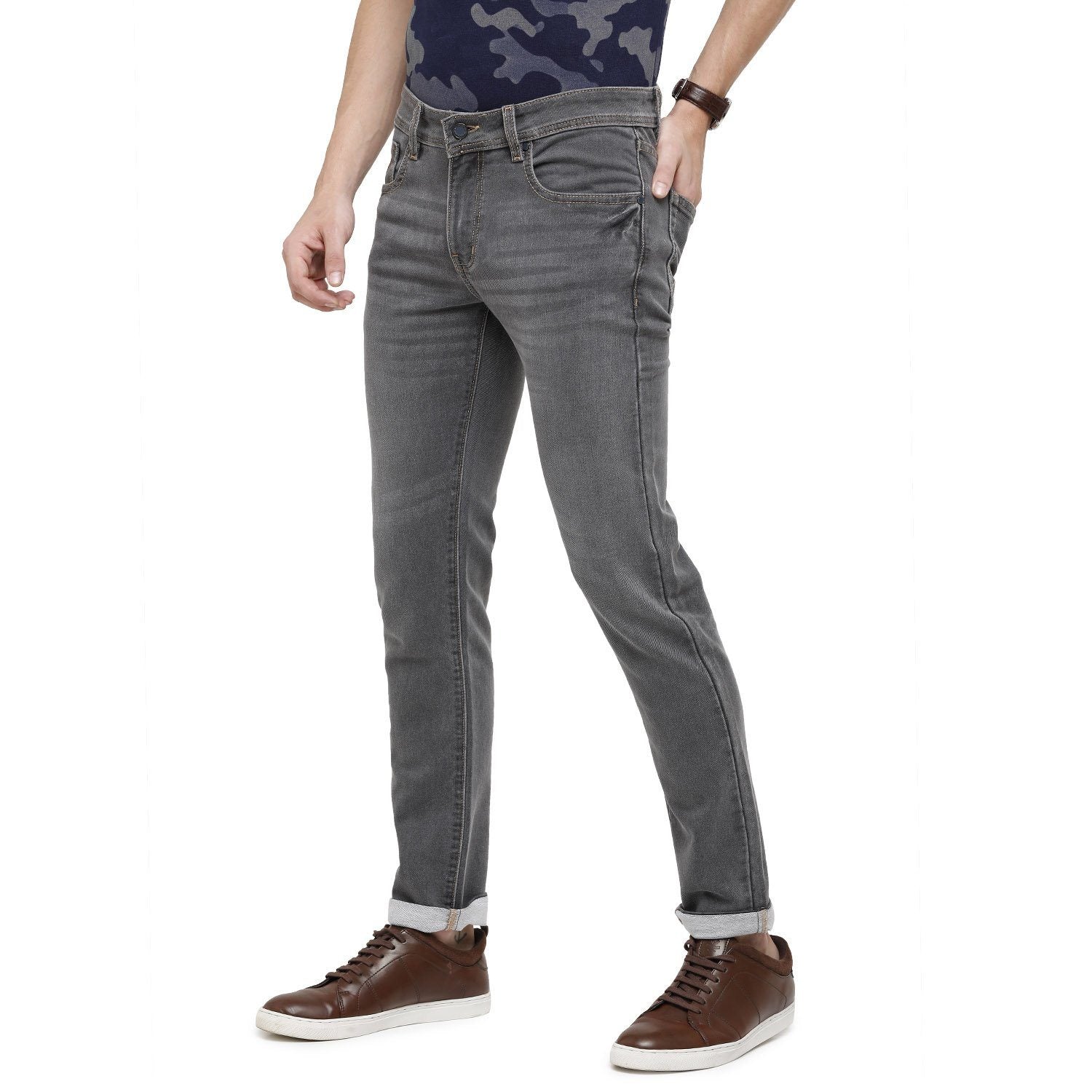 Classic Polo Mens Solid Slim Fit 98% Cotton 2% Lycra Grey Fashion Denim ( CPDM2-01K-LGR-SL-LY_30INCH ) Jeans Classic Polo 