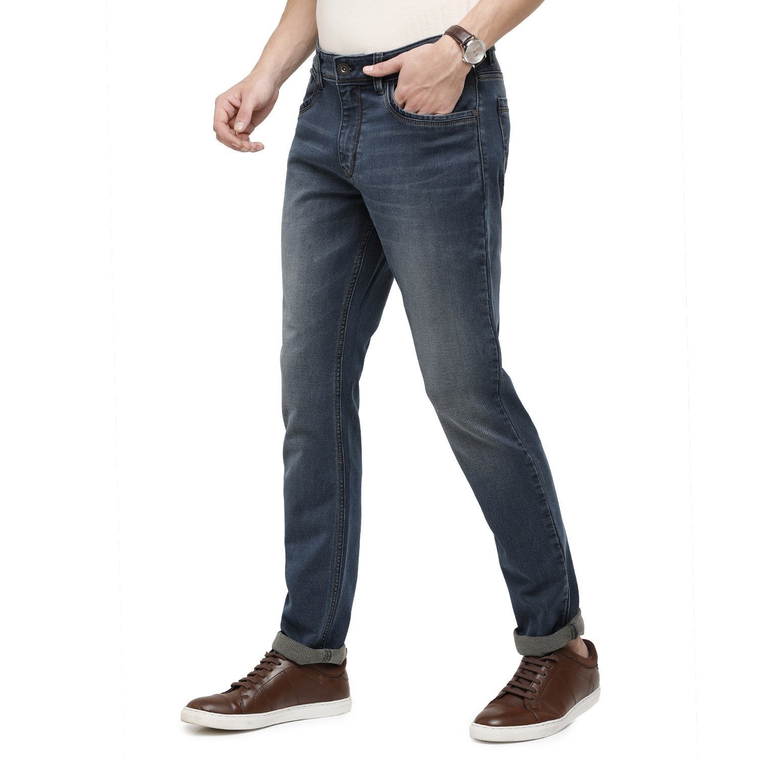 Classic Polo Mens Solid Slim Fit 98% Cotton 2% Lycra Dark Blue Fashion Denim ( CPDM2-03B-DBL-SL-LY_30INCH ) Jeans Classic Polo 
