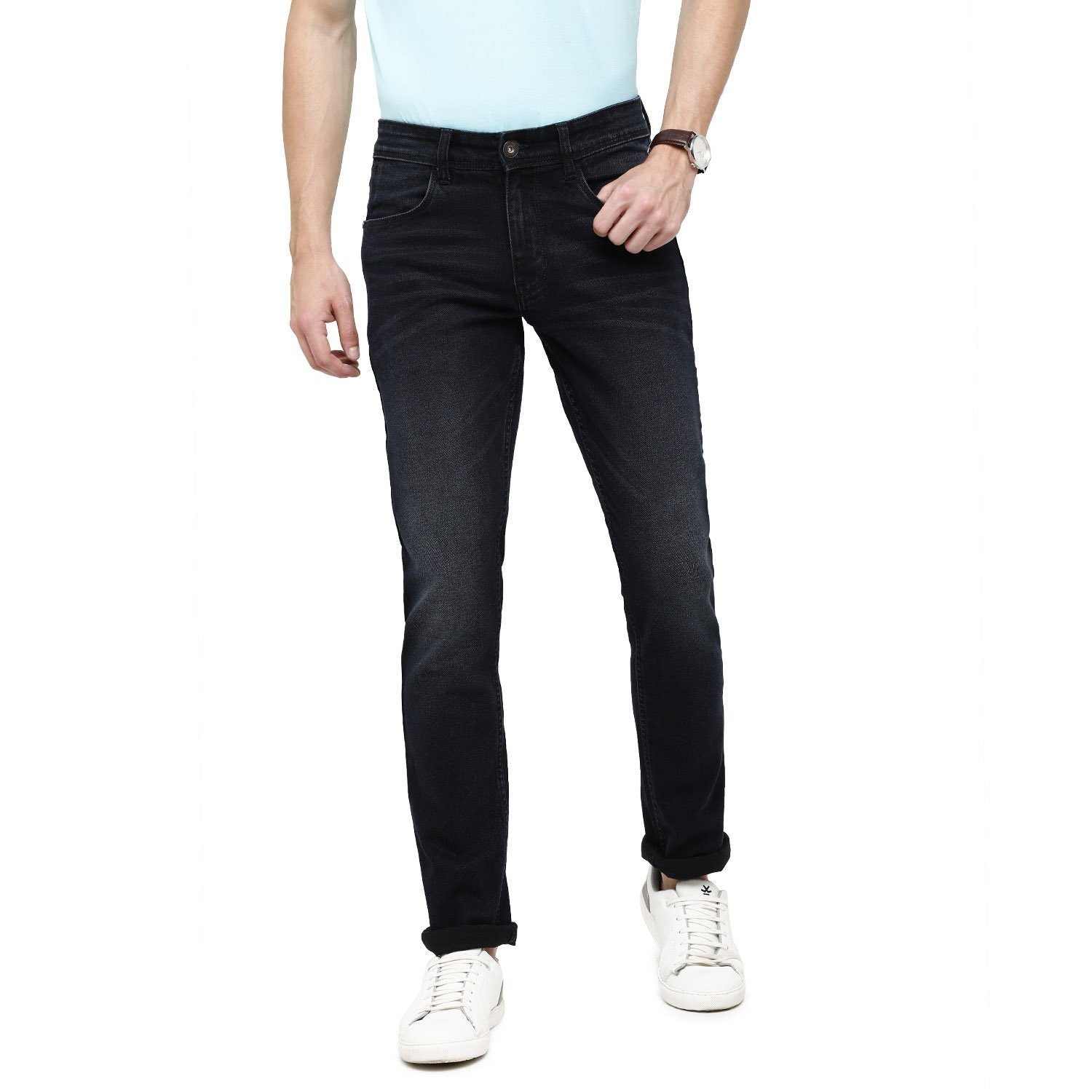 Classic Polo Mens Solid Slim Fit 98% Cotton 2% Lycra Dark Grey Fashion Denim ( CPDM2-05B-LED-SL-LY_30INCH ) Jeans Classic Polo 