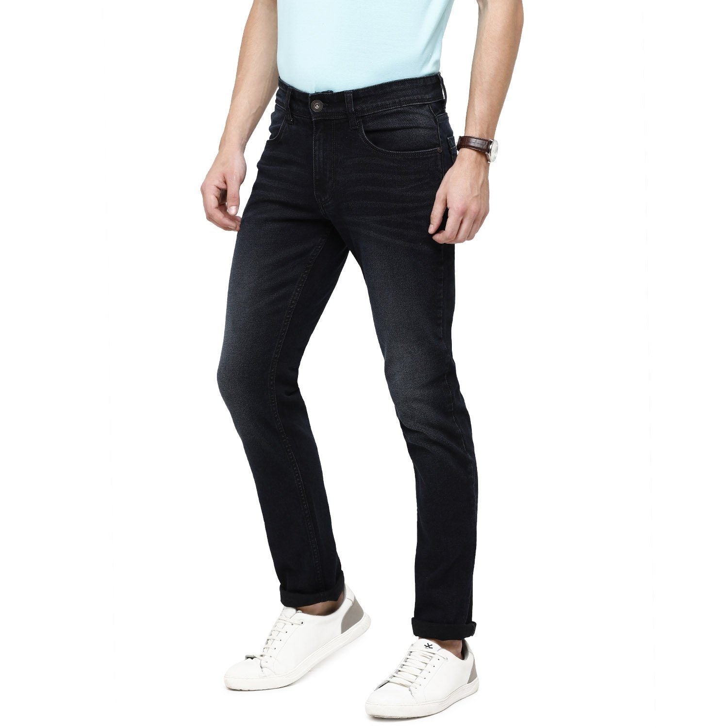 Classic Polo Mens Solid Slim Fit 98% Cotton 2% Lycra Dark Grey Fashion Denim ( CPDM2-05B-LED-SL-LY_30INCH ) Jeans Classic Polo 