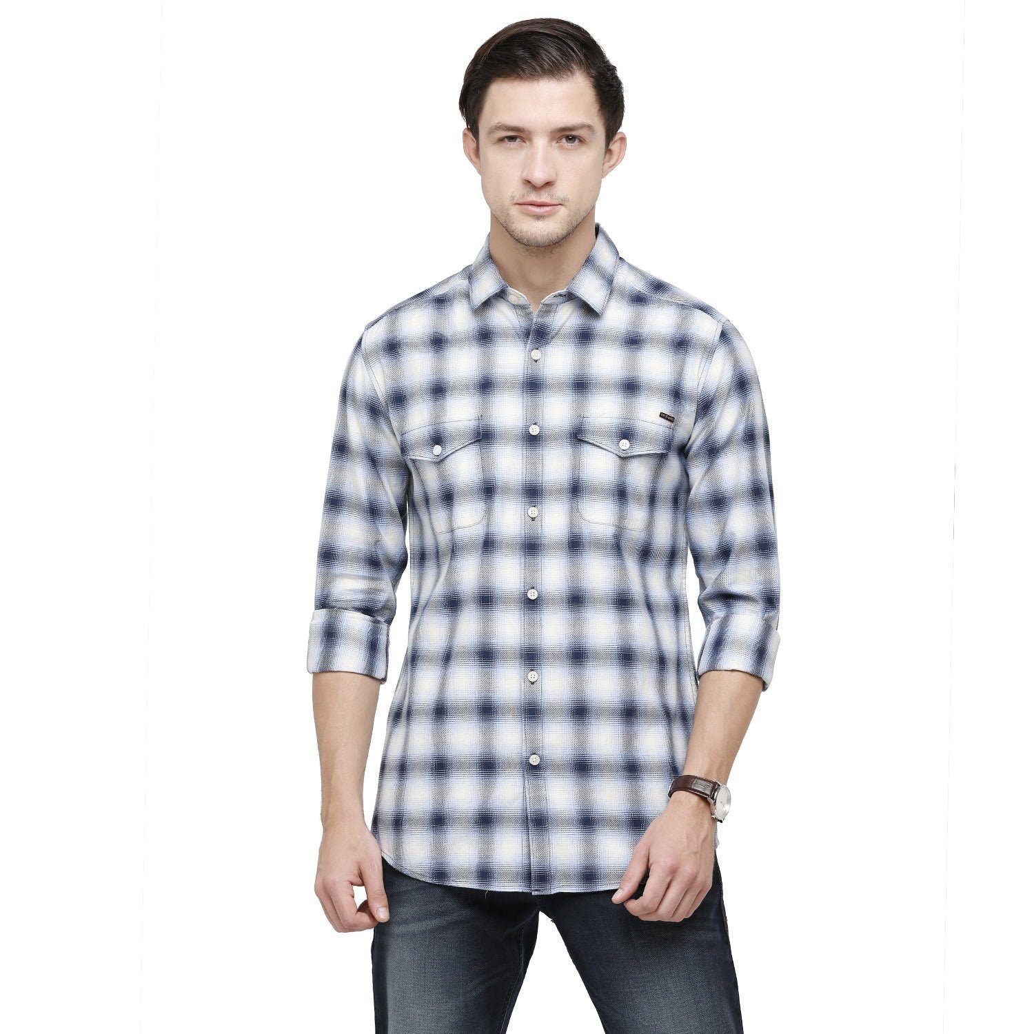 Swiss Club Mens White & Blue Printed Slim Fit Full Sleeve Woven Shirt ( S-SC-84 A-FS-CHK-SF ) Shirts Swiss Club 