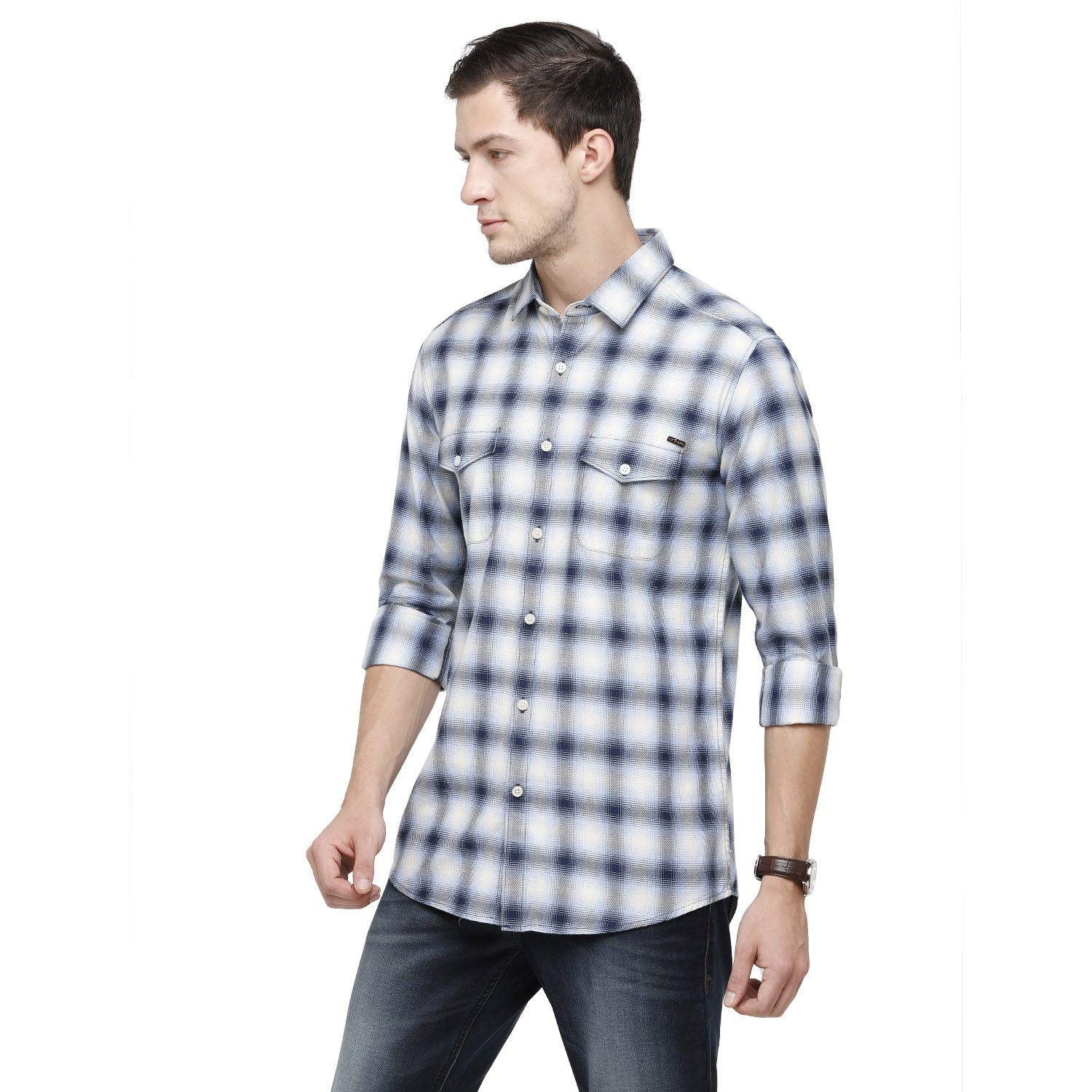 Swiss Club Mens White & Blue Printed Slim Fit Full Sleeve Woven Shirt ( S-SC-84 A-FS-CHK-SF ) Shirts Swiss Club 