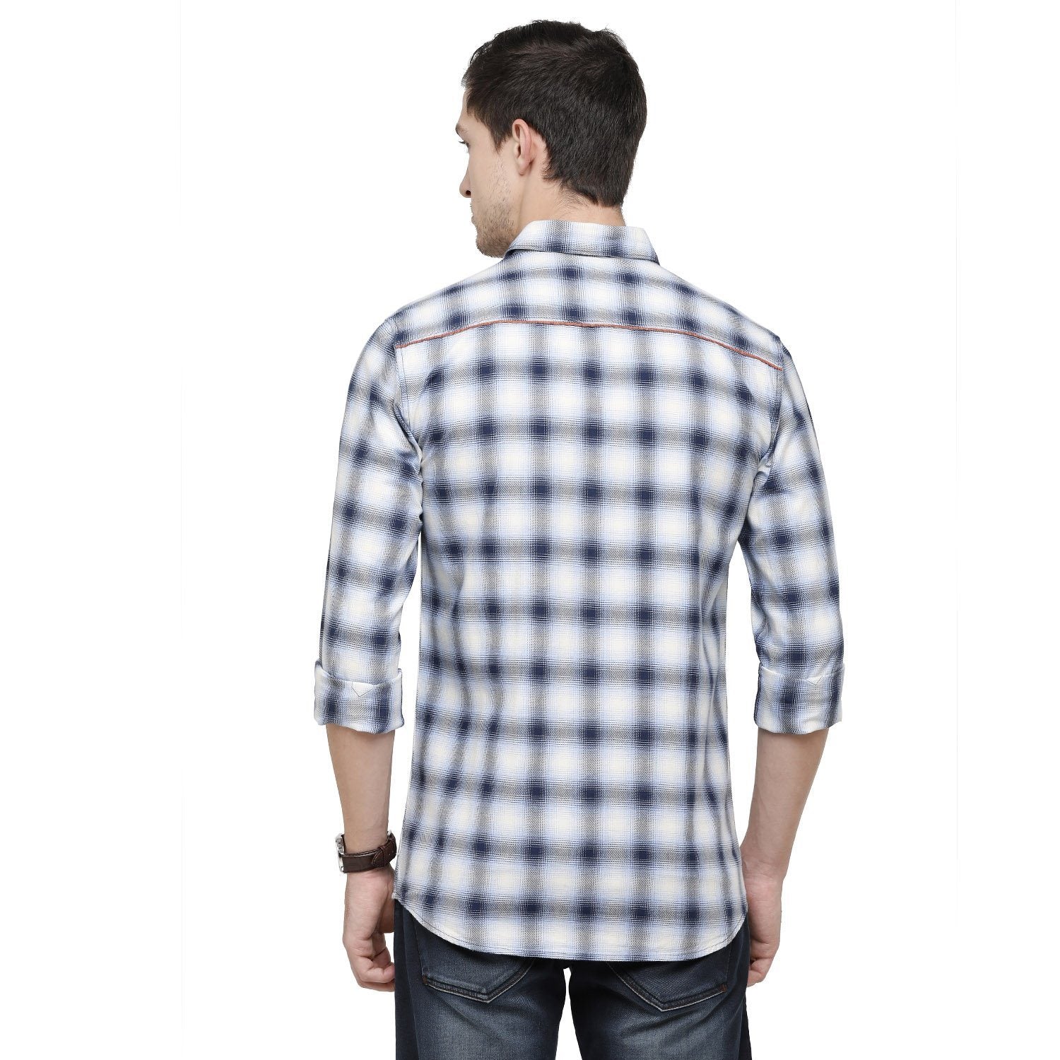 Swiss Club Mens White & Blue Printed Slim Fit Full Sleeve Woven Shirt ( S-SC-84 A-FS-CHK-SF ) Shirts Swiss Club 