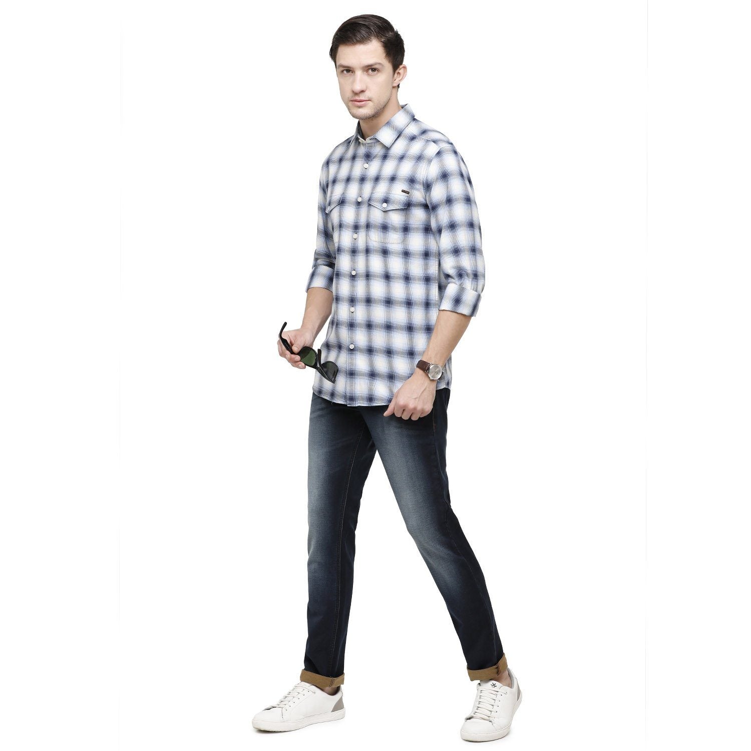 Swiss Club Mens White & Blue Printed Slim Fit Full Sleeve Woven Shirt ( S-SC-84 A-FS-CHK-SF ) Shirts Swiss Club 