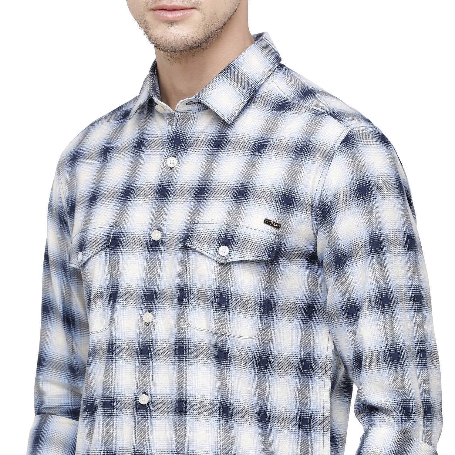 Swiss Club Mens White & Blue Printed Slim Fit Full Sleeve Woven Shirt ( S-SC-84 A-FS-CHK-SF ) Shirts Swiss Club 