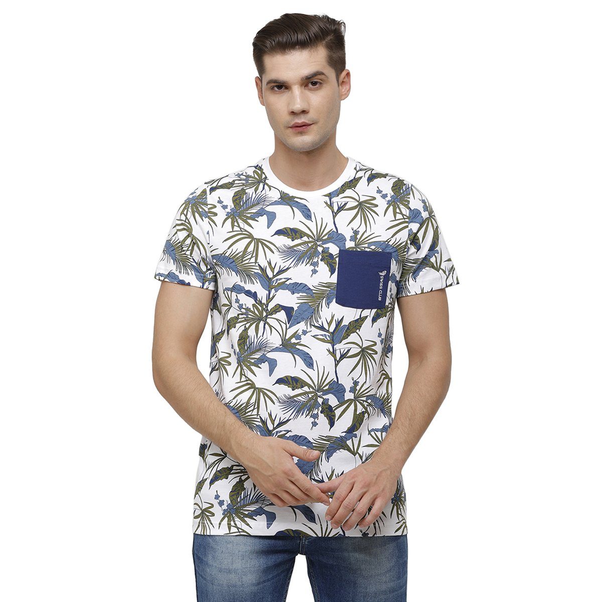 Swiss Club Mens Crew Neck Half Sleeve Multicolor Slim Fit Enriched Cotton T-shirt CUB - 32 A SF C T-shirt Swiss Club 