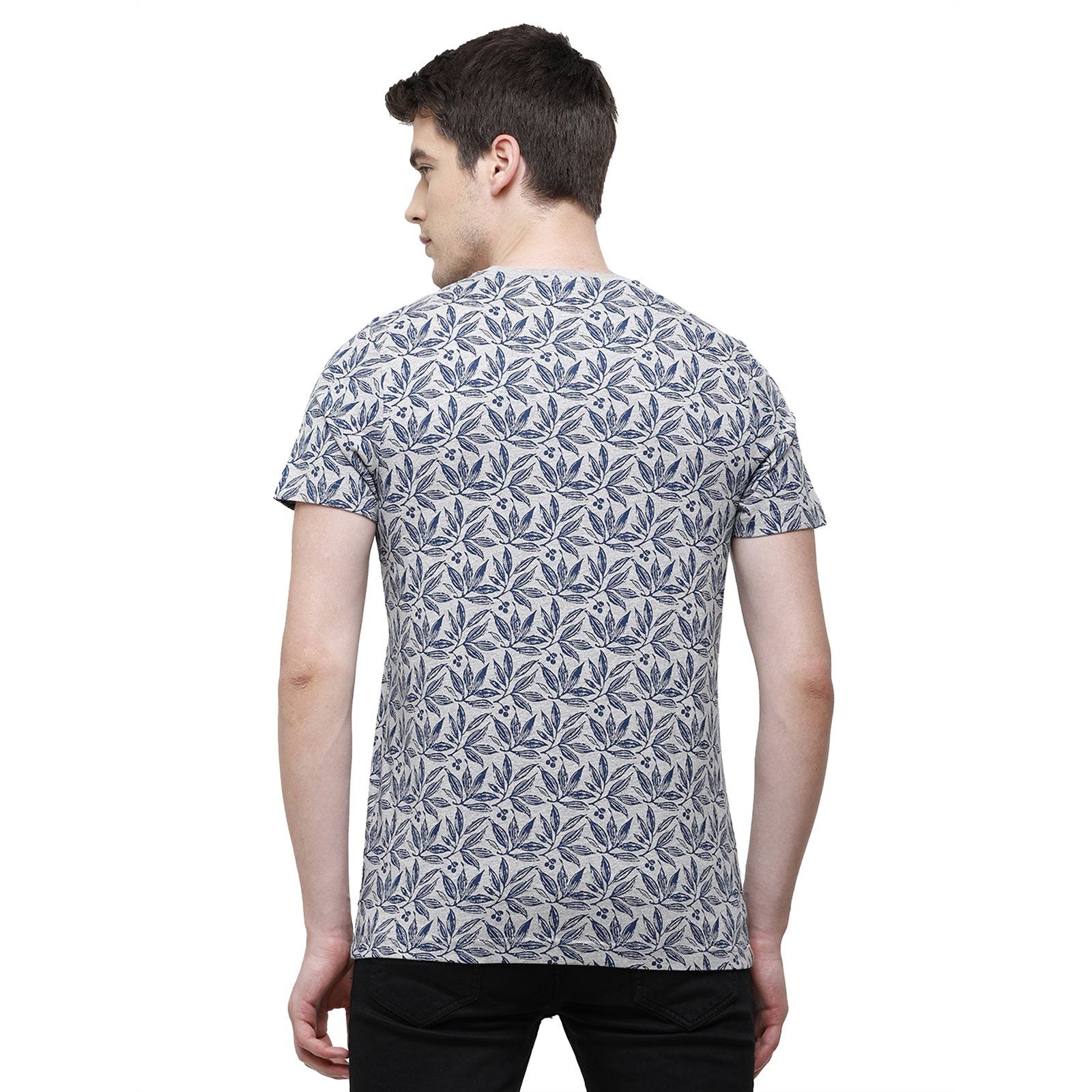 Swiss Club Men's Slim Fit Crew Neck Half Sleeve Floral Cotton Blend Royal Blue T-Shirt CUB - 34 A SF C T-shirt Swiss Club 
