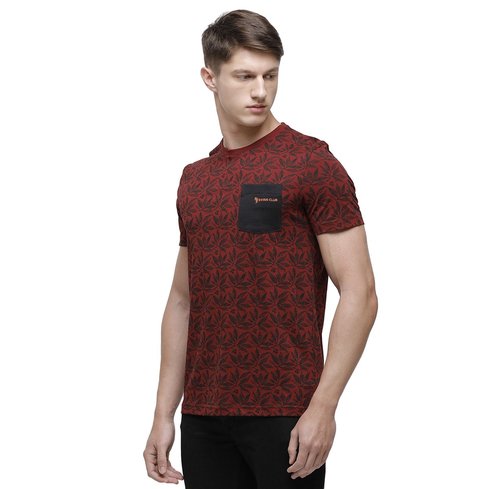 Swiss club Men's Round Neck Half Sleeve Maroon Cotton Slim Fit T-Shirt CUB - 34 B SF C T-shirt Swiss Club 
