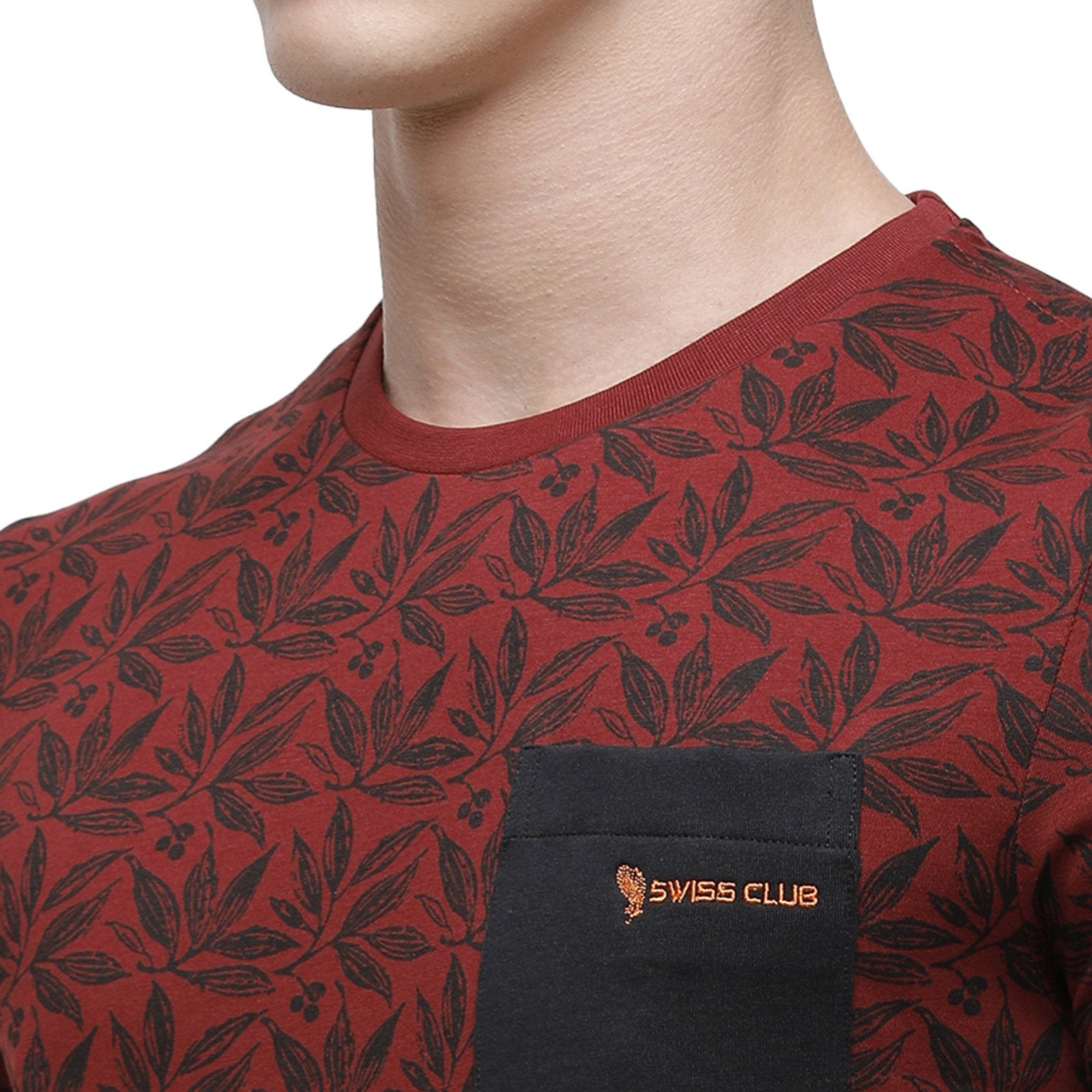 Swiss club Men's Round Neck Half Sleeve Maroon Cotton Slim Fit T-Shirt CUB - 34 B SF C T-shirt Swiss Club 