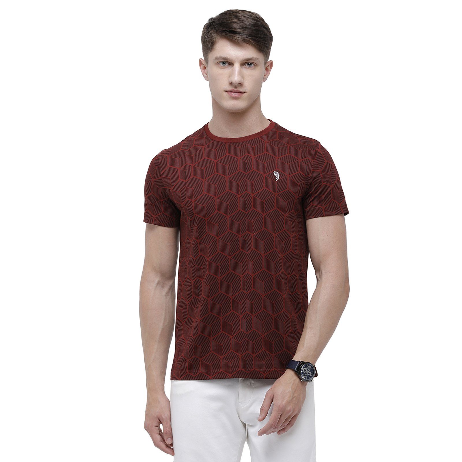 Swiss club Men's Round Neck Half Sleeve Maroon Cotton Slim Fit T-Shirt CUB - 35 A SF C T-shirt Swiss Club 