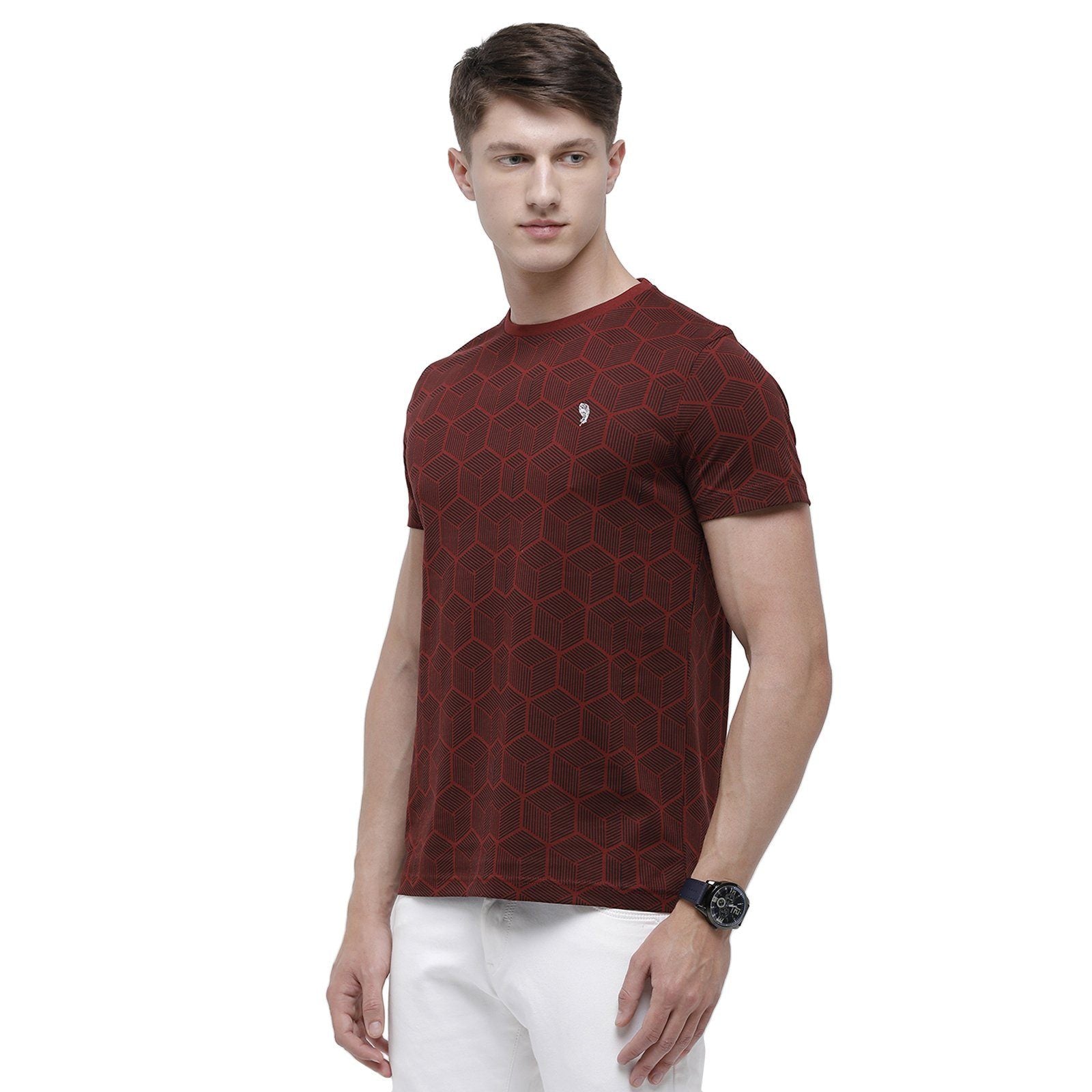 Swiss club Men's Round Neck Half Sleeve Maroon Cotton Slim Fit T-Shirt CUB - 35 A SF C T-shirt Swiss Club 