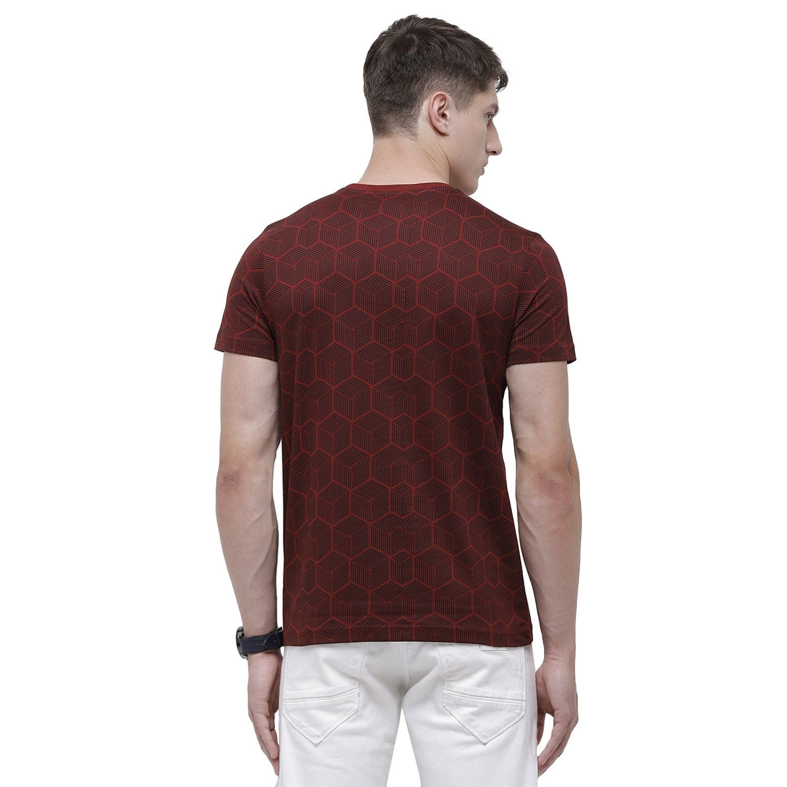 Swiss club Men's Round Neck Half Sleeve Maroon Cotton Slim Fit T-Shirt CUB - 35 A SF C T-shirt Swiss Club 