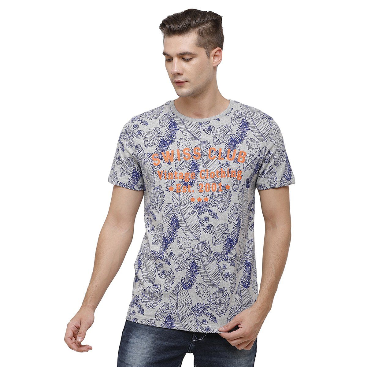 Swiss Club Mens Crew Neck Half Sleeve Multicolor Slim Fit Enriched Cotton T-shirt CUB - 37 B SF C T-shirt Swiss Club 