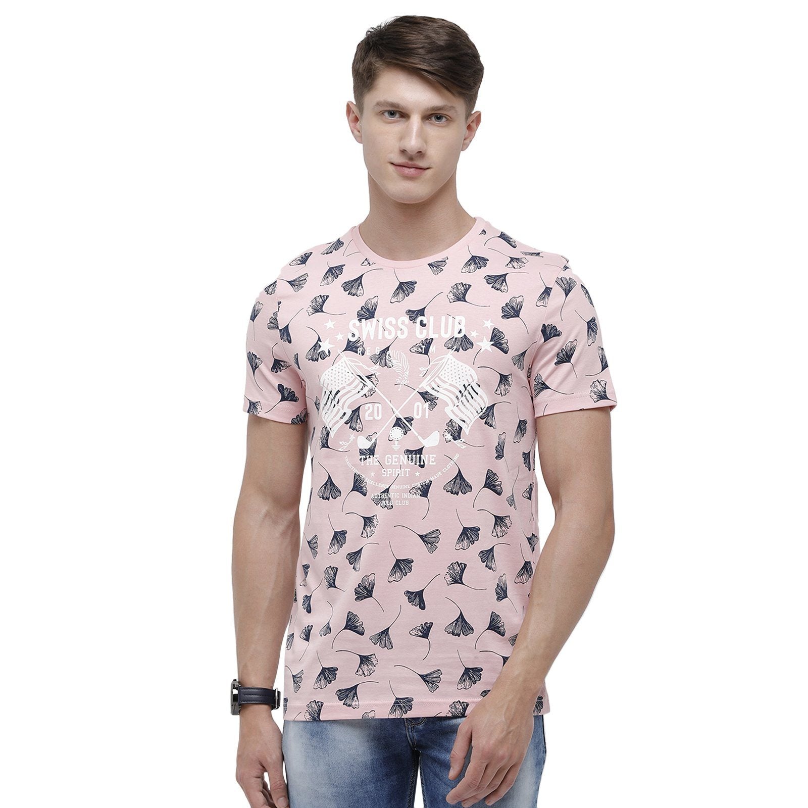 Swiss club Men's Round Neck Half Sleeve Pink Cotton Slim Fit T-Shirt CUB - 40 A SF C T-shirt Swiss Club 
