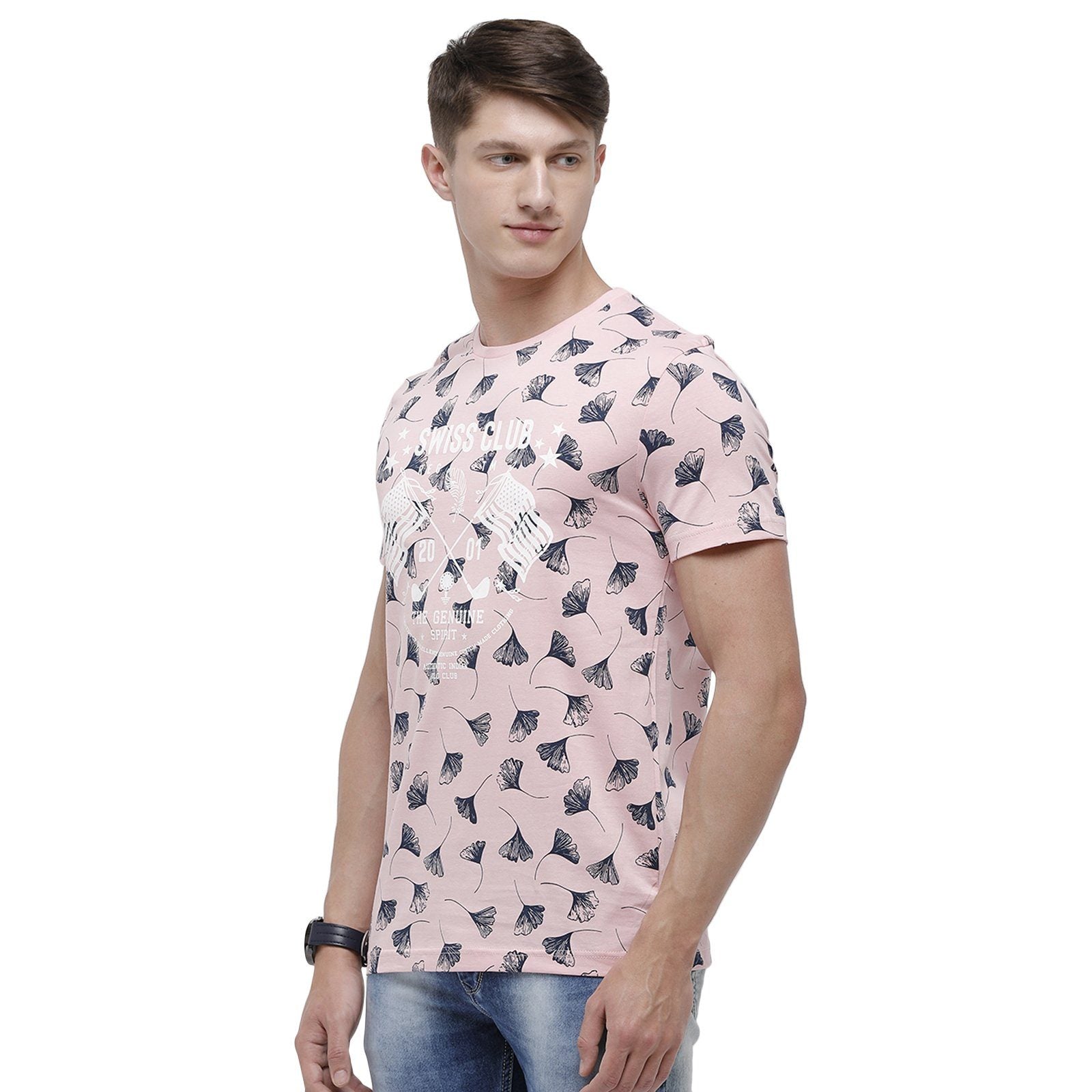 Swiss club Men's Round Neck Half Sleeve Pink Cotton Slim Fit T-Shirt CUB - 40 A SF C T-shirt Swiss Club 