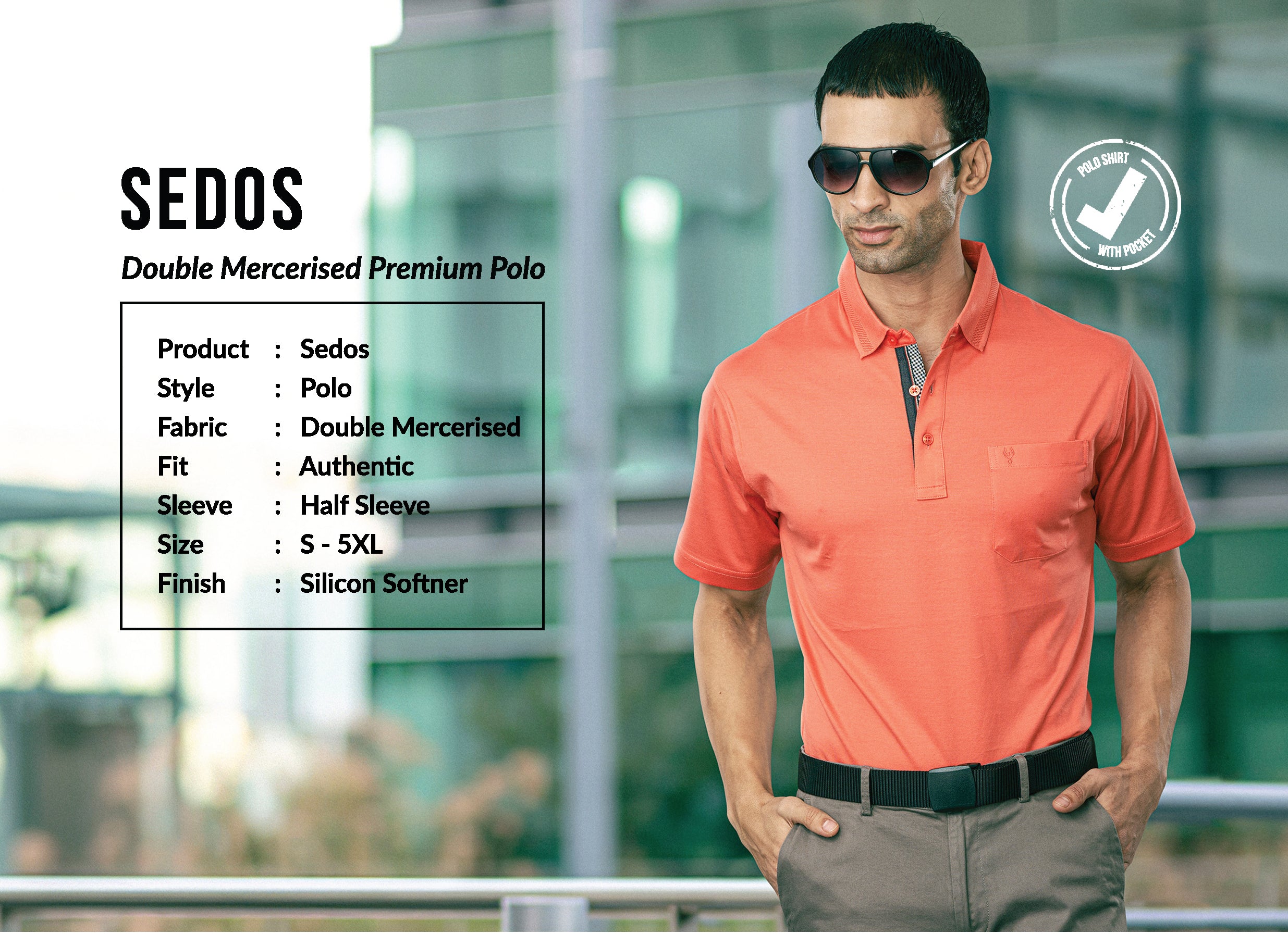 SEDOS DOUBLE MERECERISED POLO NECK AUTHENTIC FIT HALF SLEEVE T-SHIRT Classic Polo 