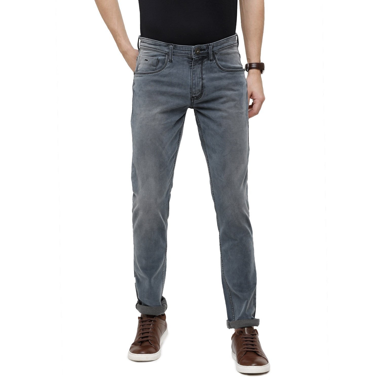 Swiss Club Mens Solid Skinny Fit 98% Cotton 2% Lycra Grey Fashion Denim D-SC-19 C-GRY-SK-LY_30INCH