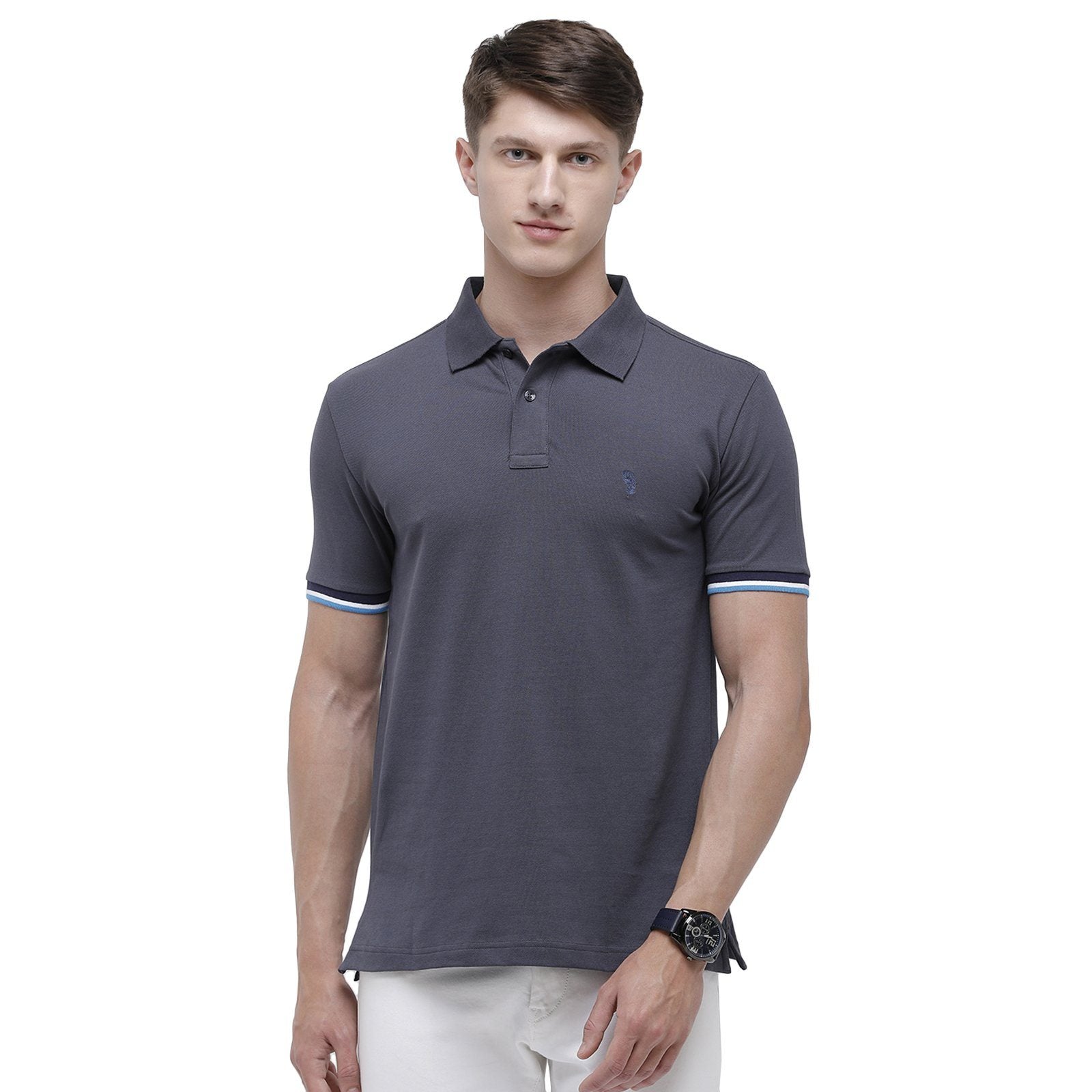 Swiss club Men's Round Neck Half Sleeve Dark Grey Cotton Slim Fit T-Shirt DELTA-INDIAN INK SF P T-shirt Swiss Club 