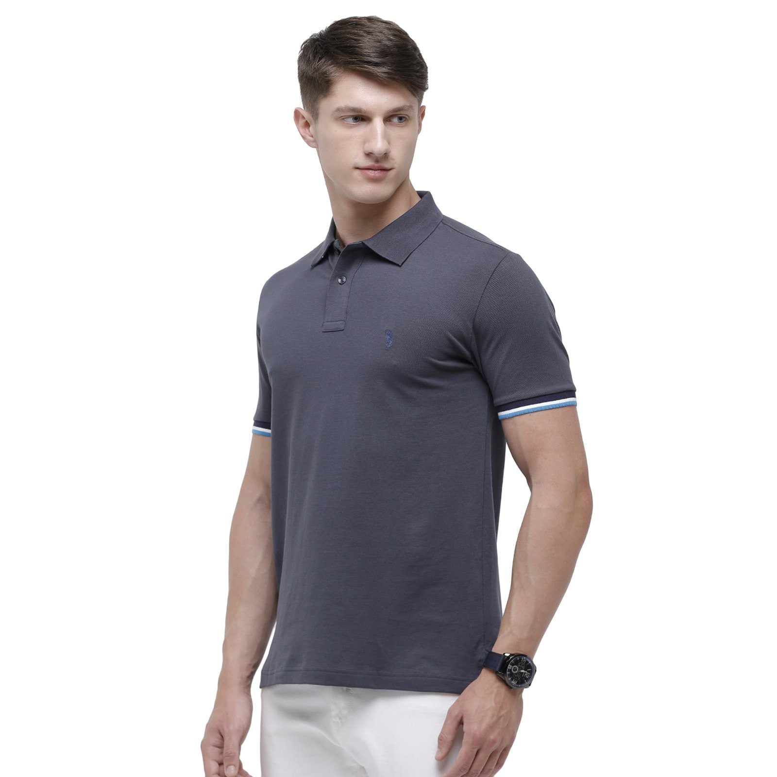 Swiss club Men's Round Neck Half Sleeve Dark Grey Cotton Slim Fit T-Shirt DELTA-INDIAN INK SF P T-shirt Swiss Club 