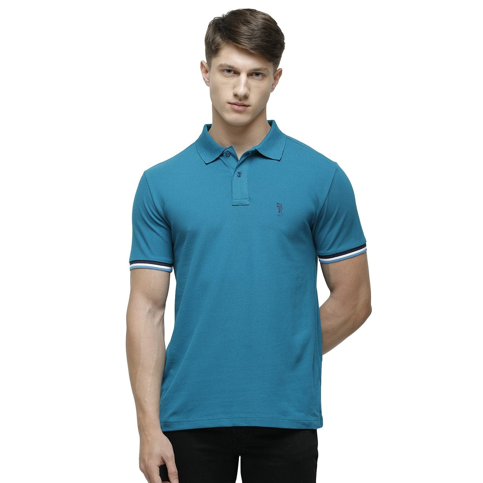 Swiss club Men's Round Neck Half Sleeve Turquoise Cotton Slim Fit T-Shirt DELTA-OCEAN DEPTHS SF P T-shirt Swiss Club 