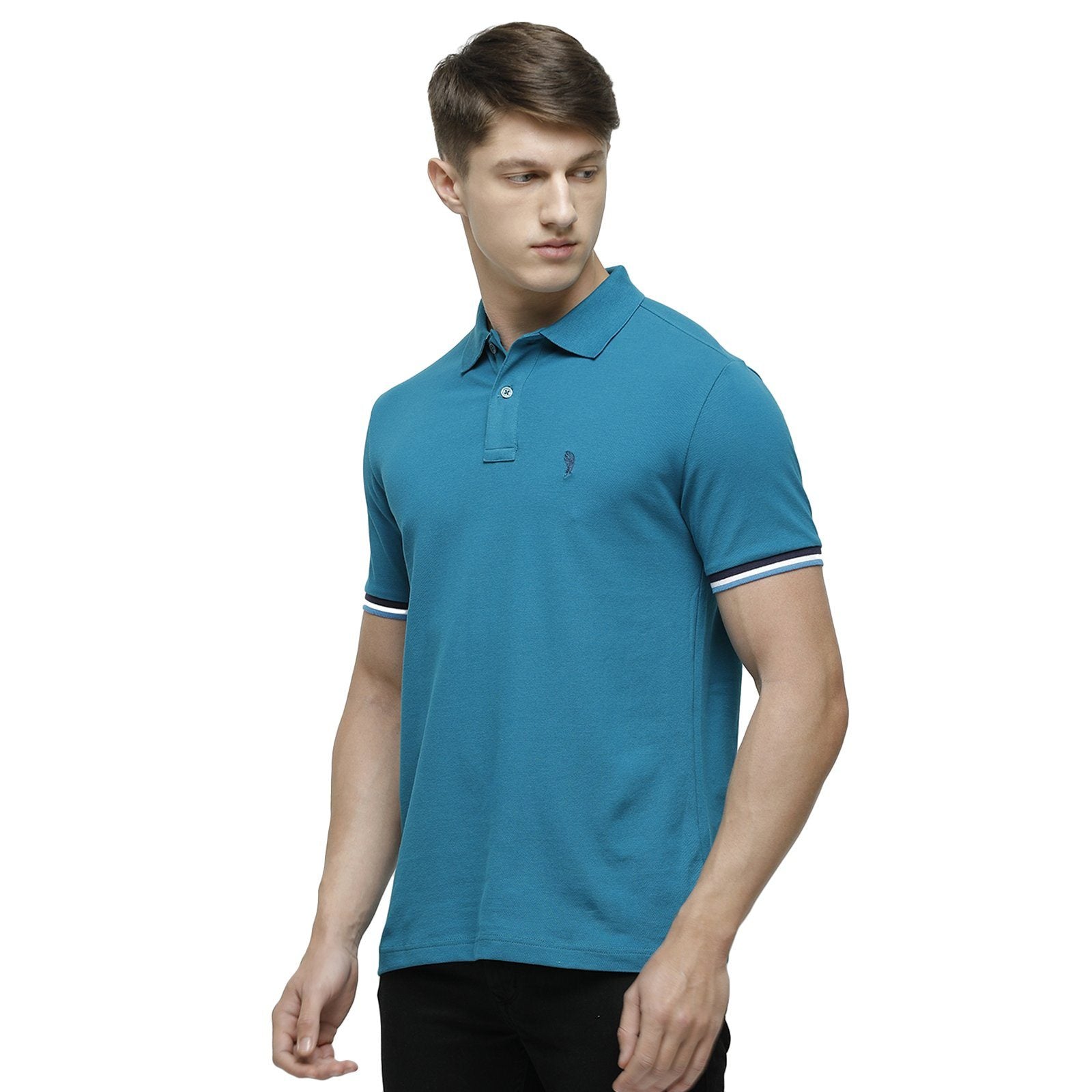 Swiss club Men's Round Neck Half Sleeve Turquoise Cotton Slim Fit T-Shirt DELTA-OCEAN DEPTHS SF P T-shirt Swiss Club 