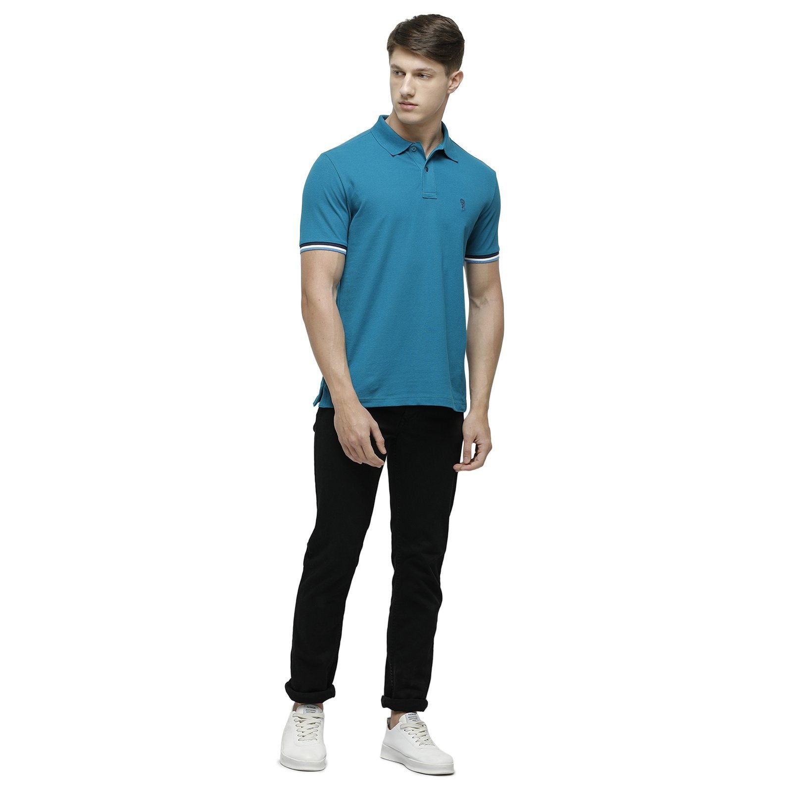 Swiss club Men's Round Neck Half Sleeve Turquoise Cotton Slim Fit T-Shirt DELTA-OCEAN DEPTHS SF P T-shirt Swiss Club 