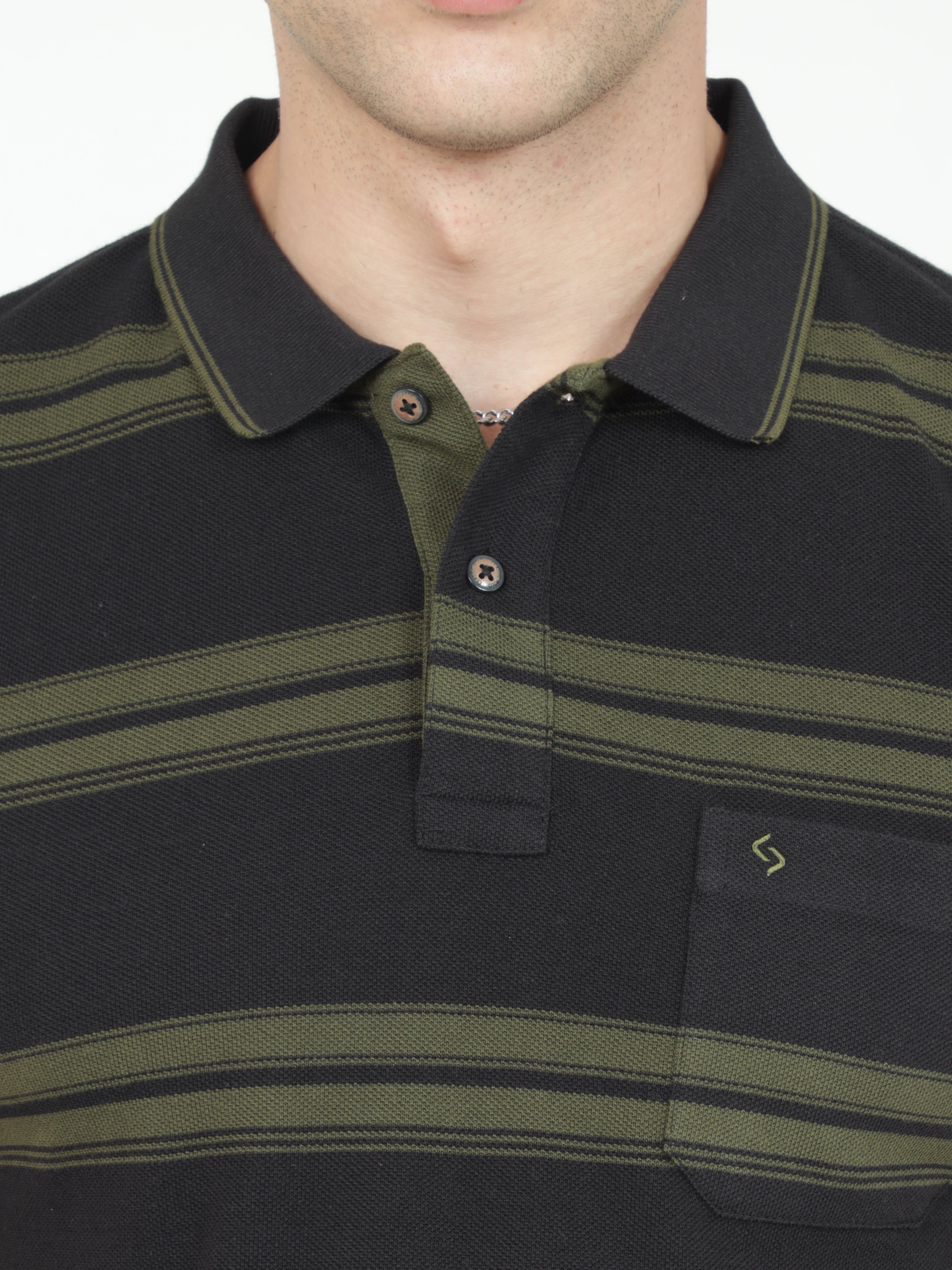 Classic Polo Mens Casual Black/Olive Striped Cotton T-Shirt | F-ADORE - 105 B SF P
