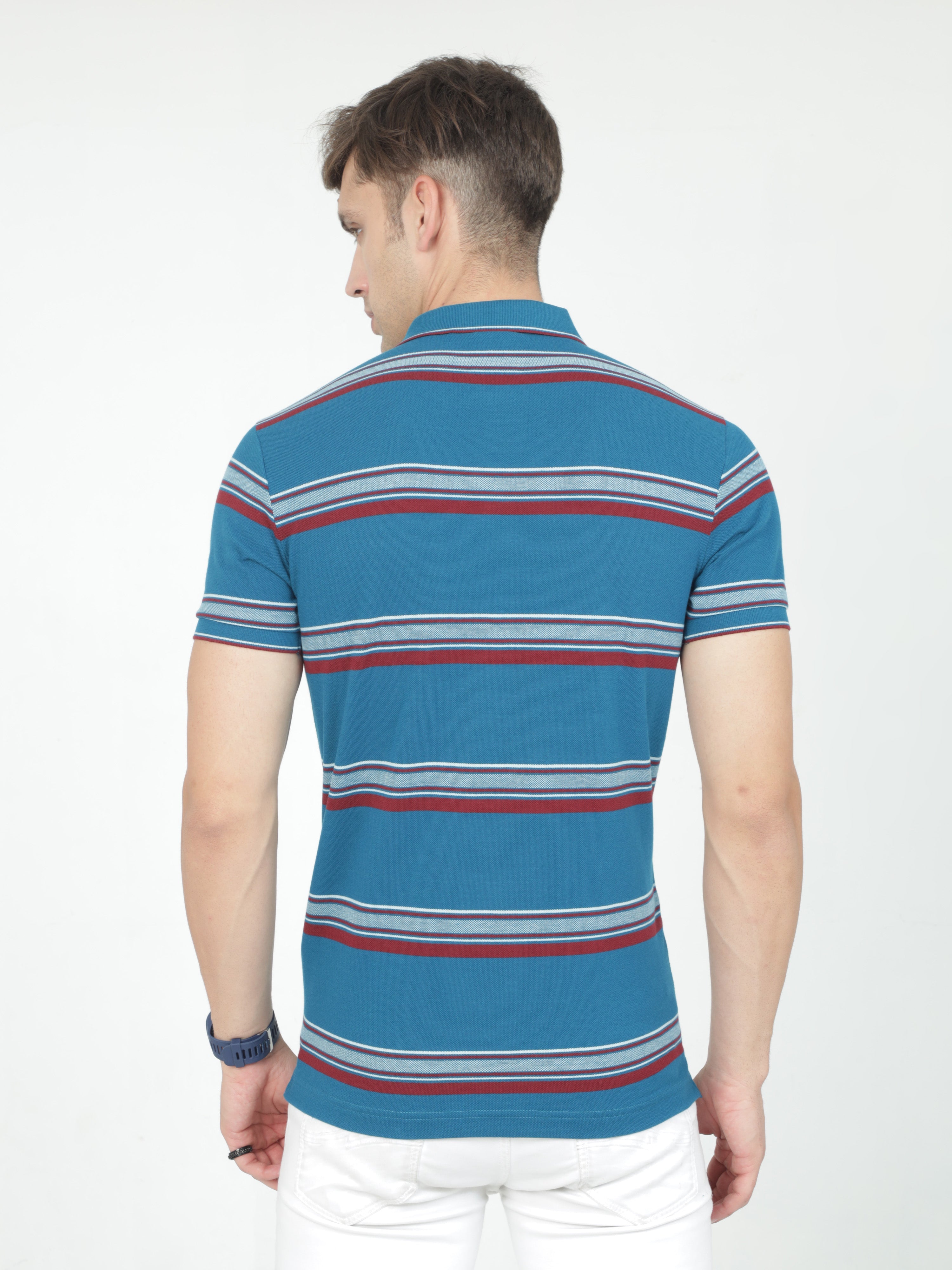 Classic Polo Mens Casual Blue Striped Cotton T-Shirt | F-ADORE - 104 A SF P