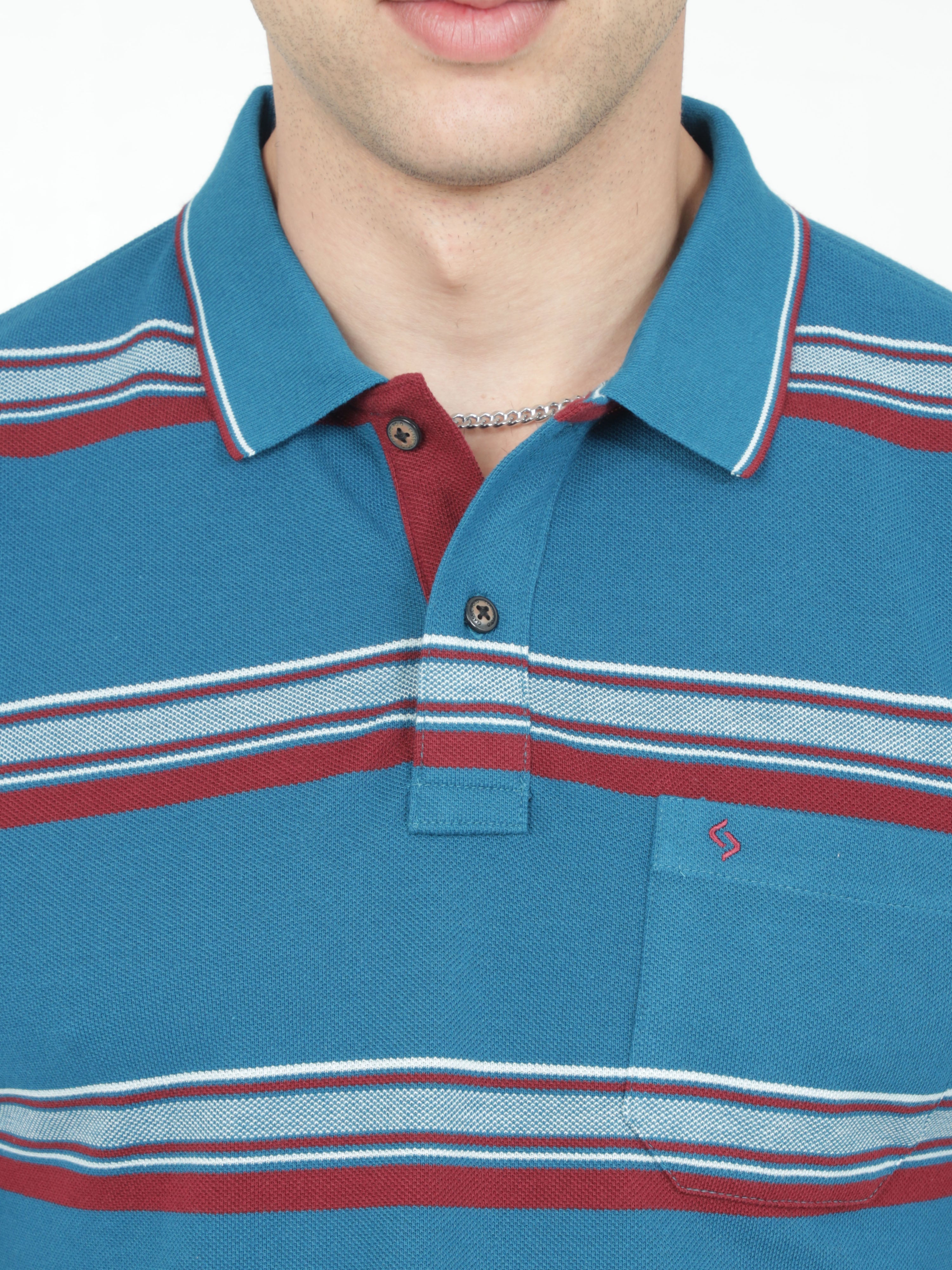 Classic Polo Mens Casual Blue Striped Cotton T-Shirt | F-ADORE - 104 A SF P