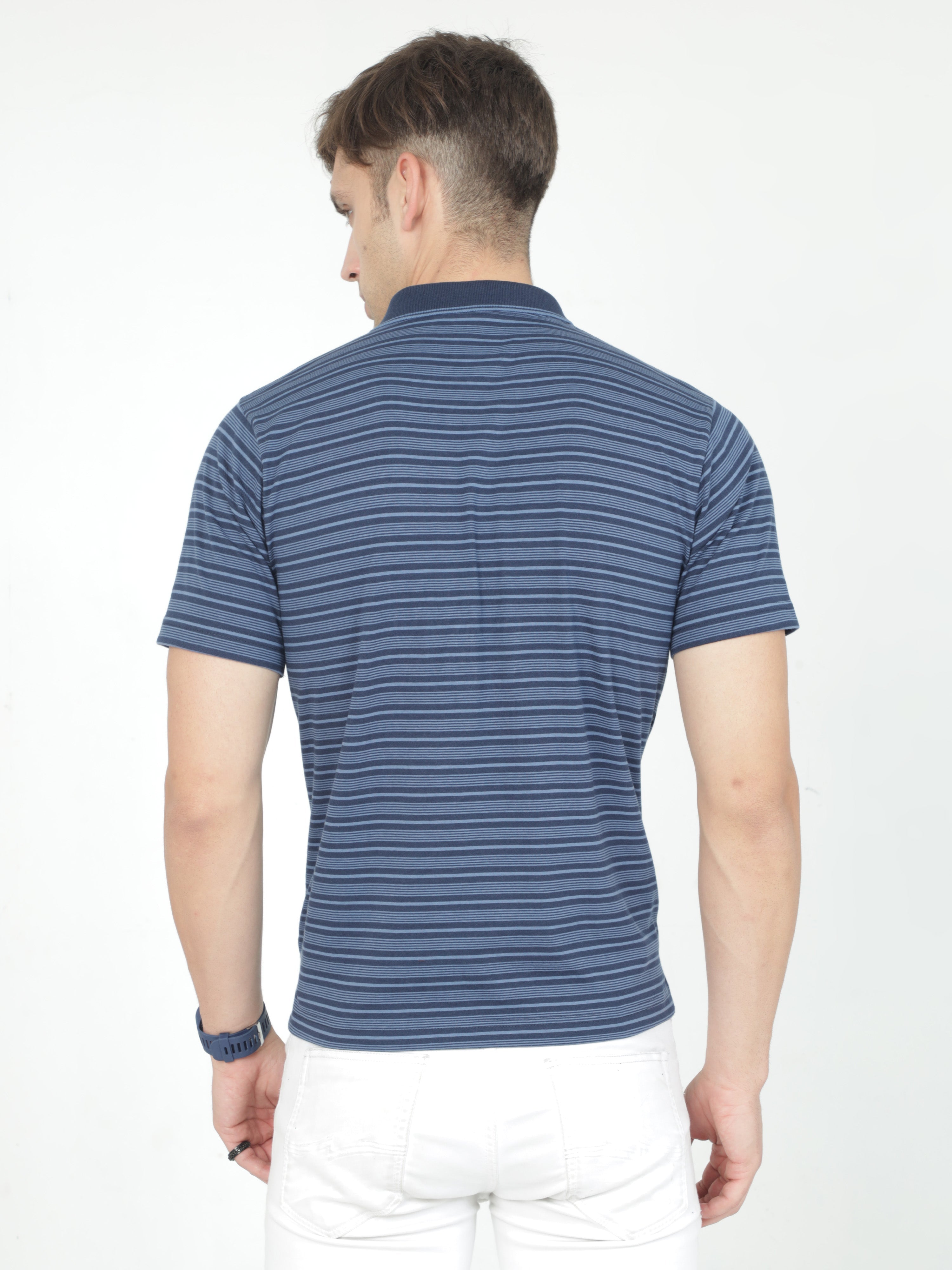 Classic Polo Mens Casual Navy Blue Striped Cotton T-Shirt | F-FEEDERS - 110 A AF P